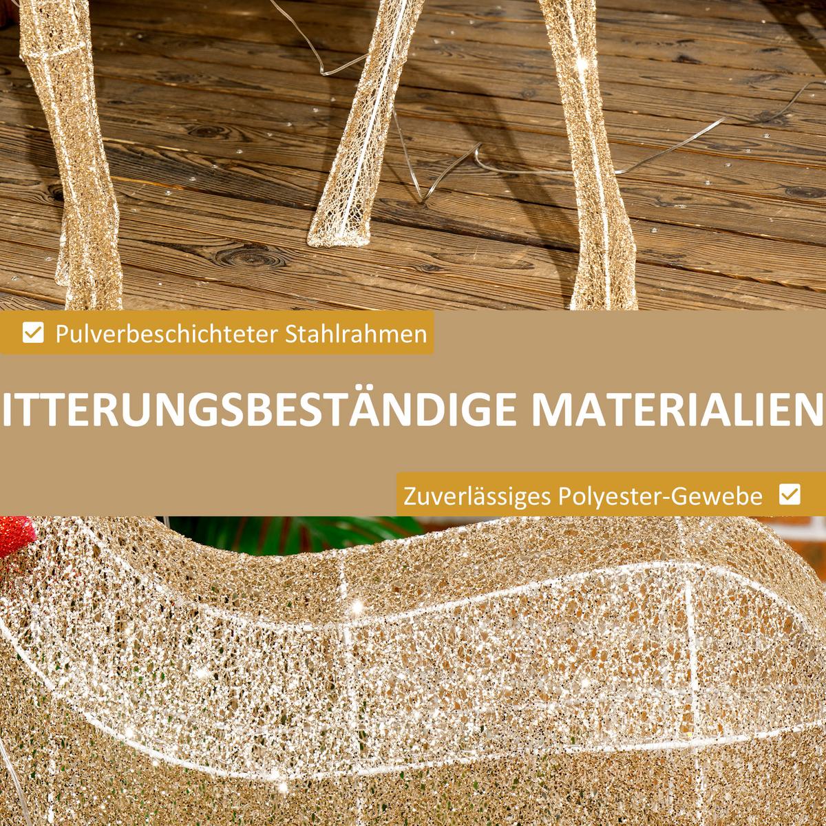 137ER LED Rentier, Weihnachtsdeko in warmweiß, Weihnachtsbeleuchtung - Goldfarben, Kunststoff (25/135/66cm) - Outsunny