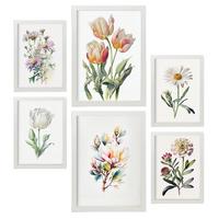 POSTER Set Mit 6 Pastellblumen Vollfarbige Natur Und Botanikdrucke Mit Blumenmotiven Auf Reinweißen Hintergründen A3 & A4 Weißer Rahmen - Weiß, Papier (29/3cm) - Nacnic