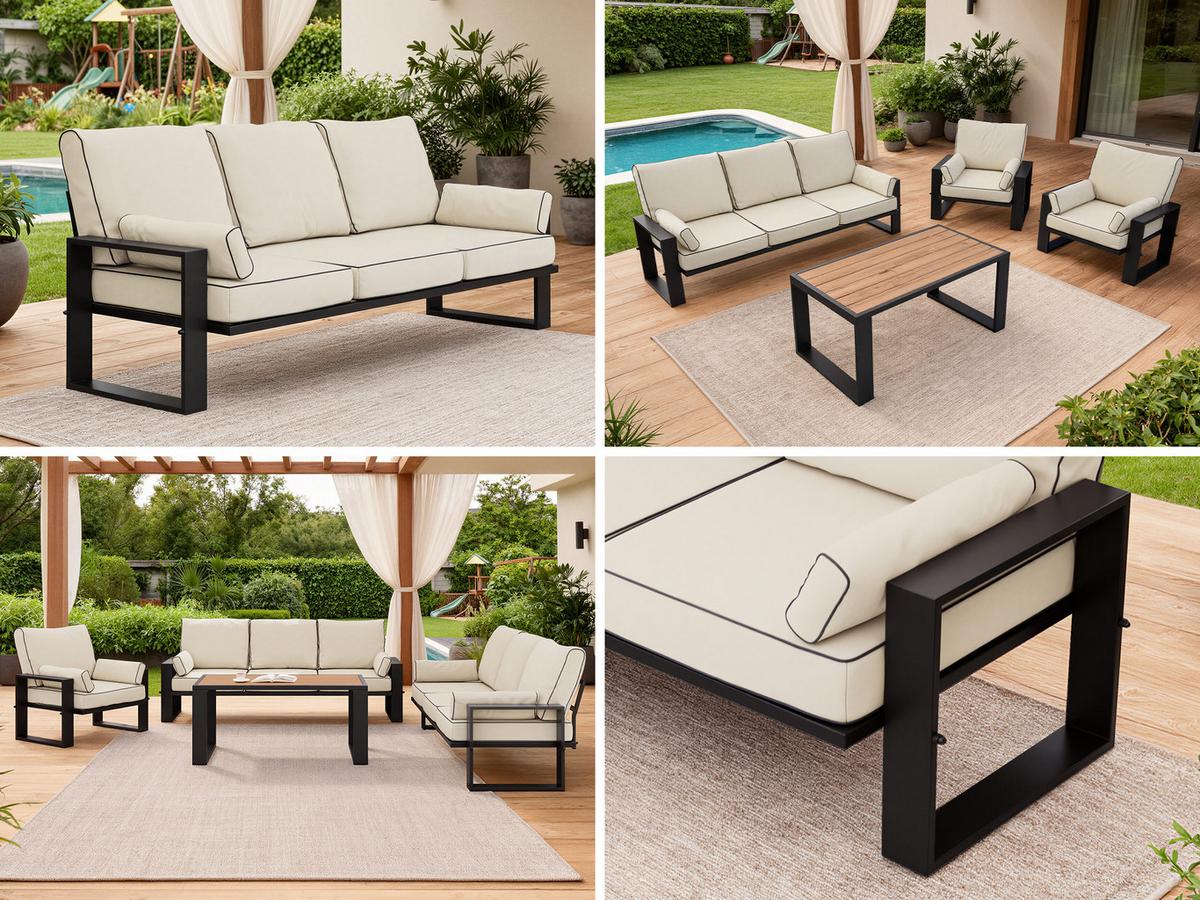 GARTENMÖBEL-SET ELBA: 1x Tisch, 2x Sofa - Beige - Beige, Textil - MKS