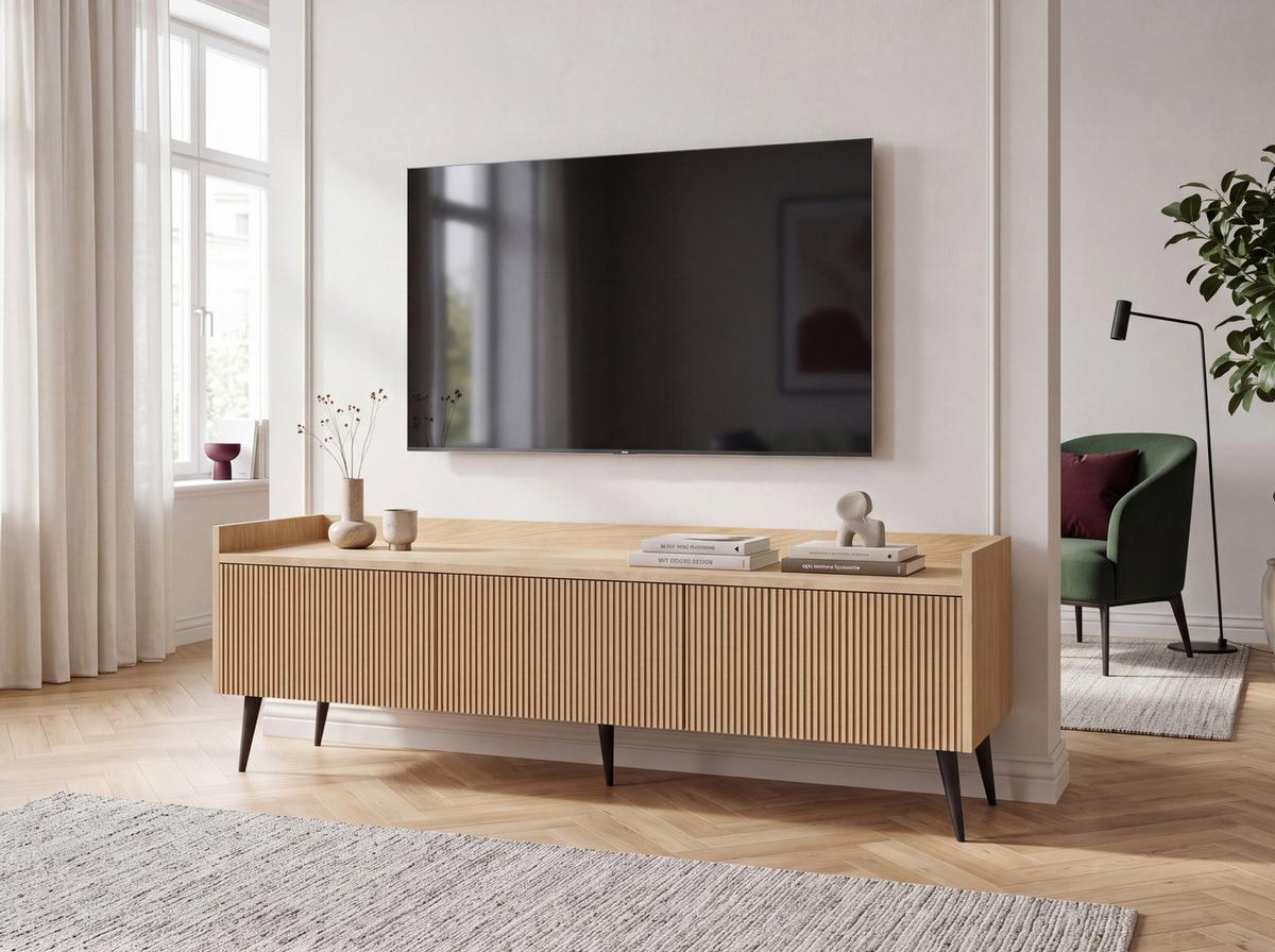 TV-LOWBOARD Arysa in Braun Walnuss Holzoptik 150/45/41 cm - Eichefarben/Schwarz, Holzwerkstoff/Metall (150/45/41cm) - WFL GROUP