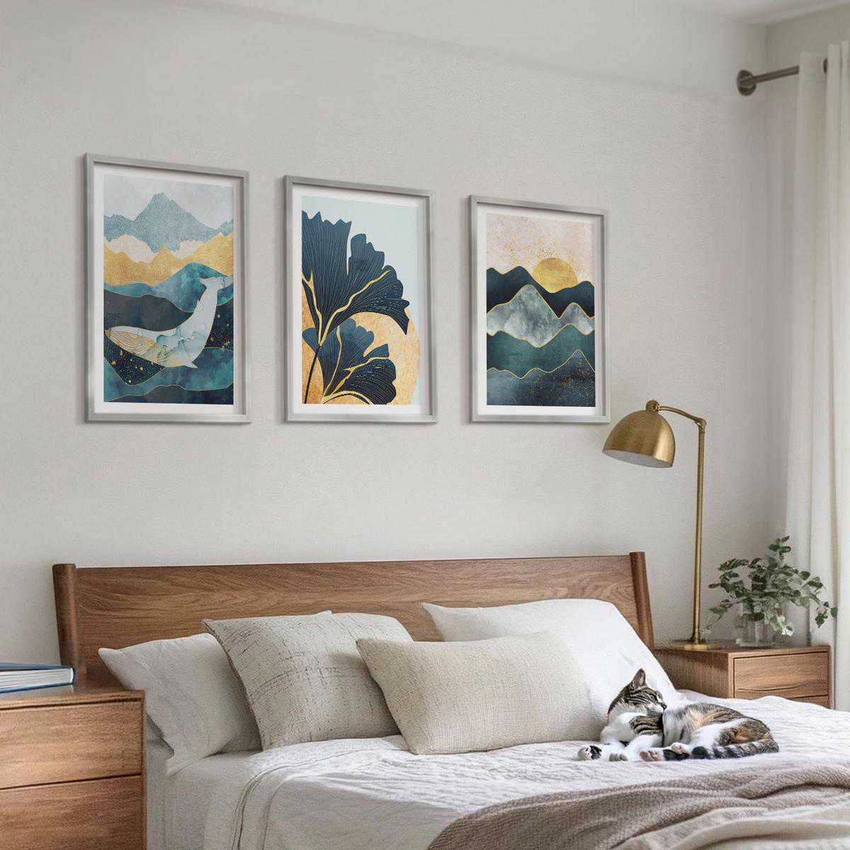 BILDER SET 3er Set - 40x60 cm Silberner Rahmen - Abstrakte Bergansichten - Silberfarben, Kunststoff (40/60cm) - TULUP
