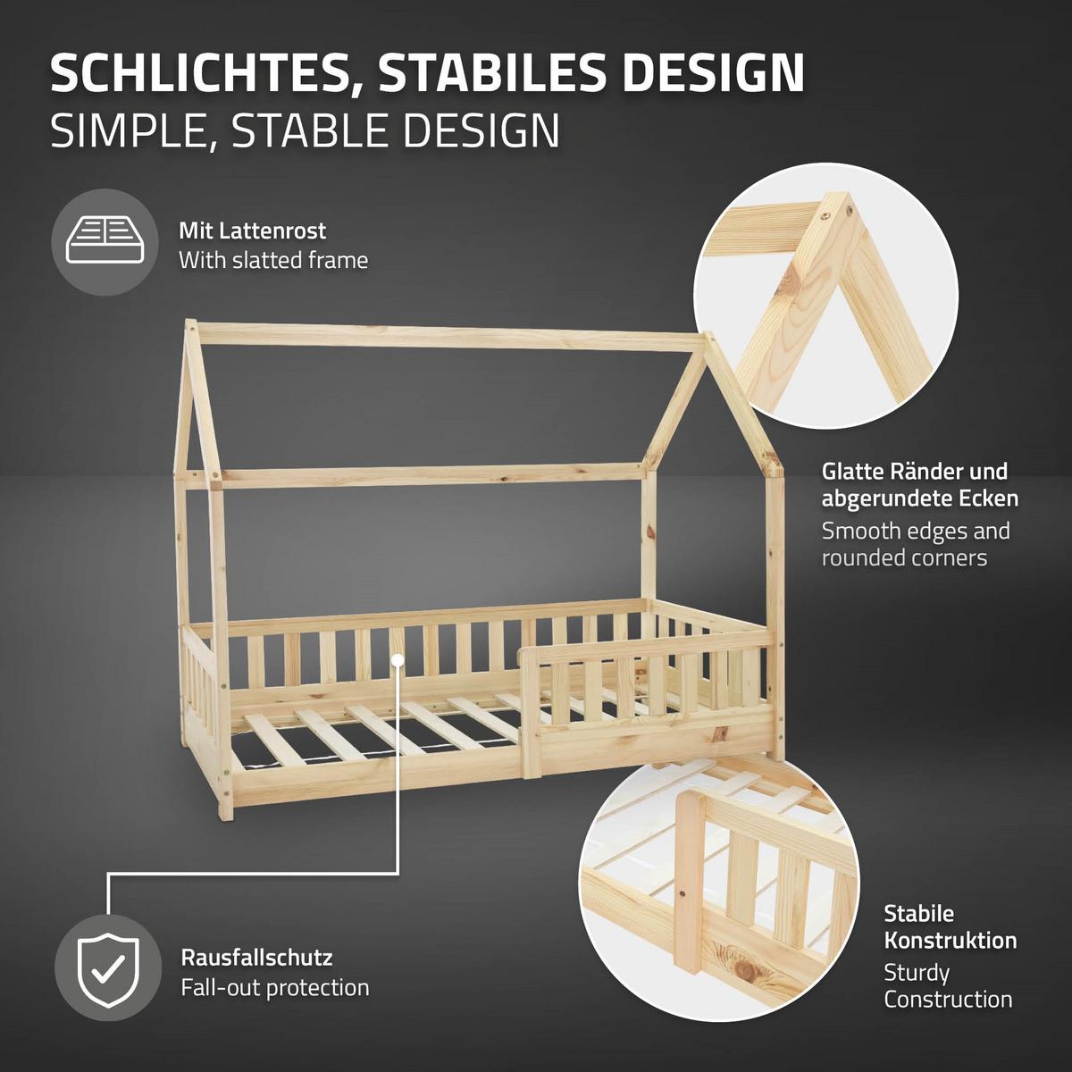 KINDERBETT mit Dach und Matratze 80x160 cm Natur - Naturfarben, Holz (80/160cm) - ML-DESIGN