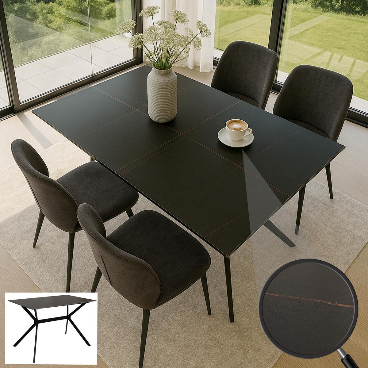 ESSZIMMERTISCH eckig Schwarz - Schwarz, Stein (70/120/76cm) - MCW