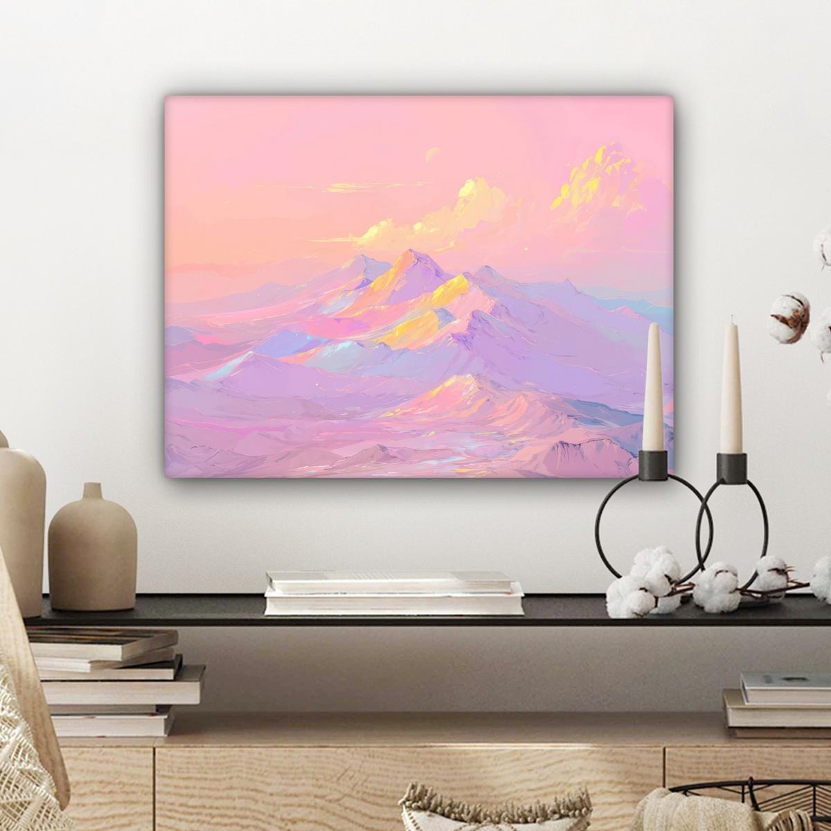 LEINWANDBILD Berggipfel - Wolken - Verträumt Wandbild 40x30 cm - Hellrosa, Textil (40/30cm) - MuchoWow