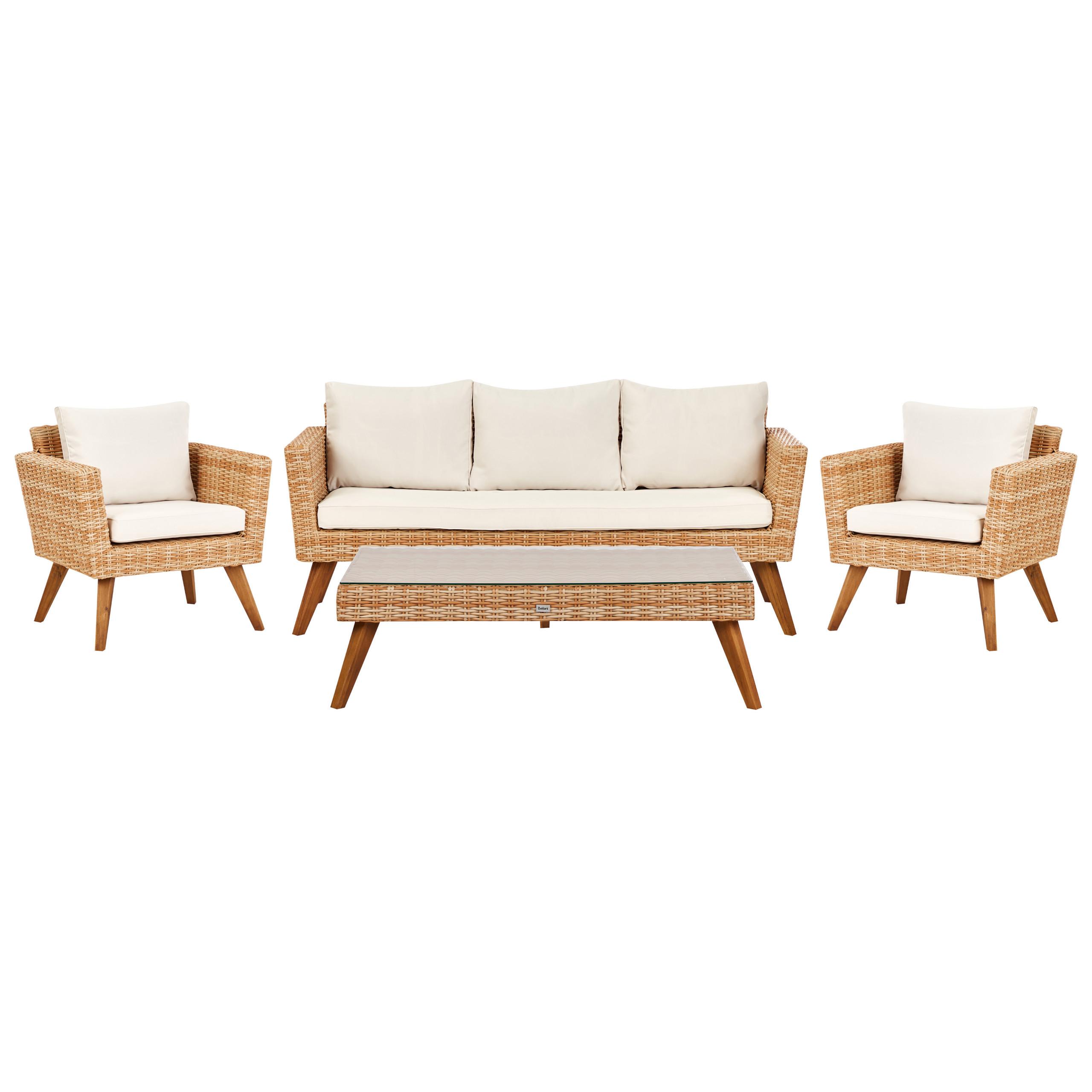 LOUNGE-SET 5-sitzer PE Rattan Cremeweiß Vittoria - Hellbraun/Beige, Kunststoff - Beliani