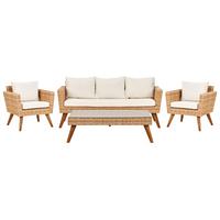 LOUNGE-SET 5-sitzer PE Rattan Cremeweiß Vittoria - Hellbraun/Beige, Kunststoff - Beliani