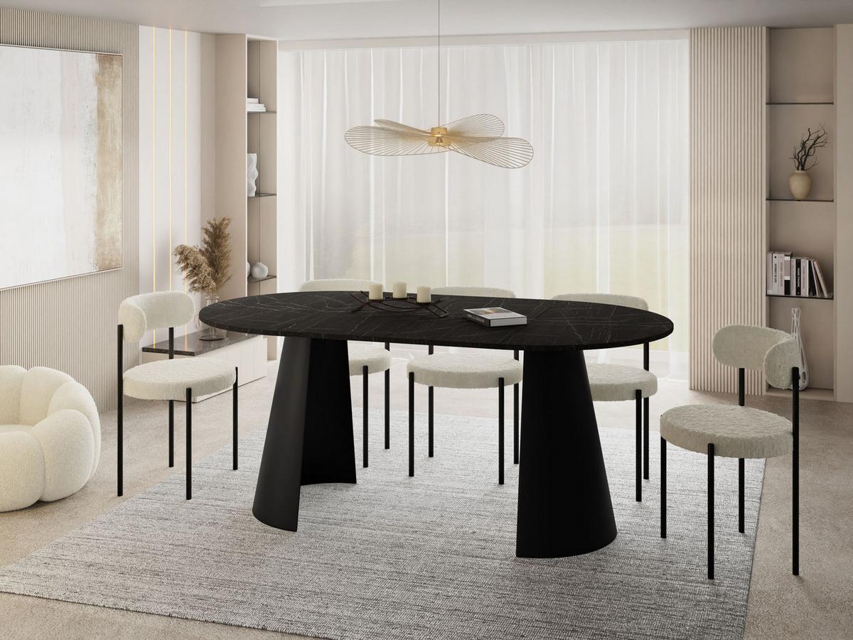 ESSTISCH Lamio runder ausziehbarer, Marmor Schwarz 100-180/100/76 cm - Anthrazit/Schwarz, Holzwerkstoff/Metall (100/176/76cm) - WFL GROUP