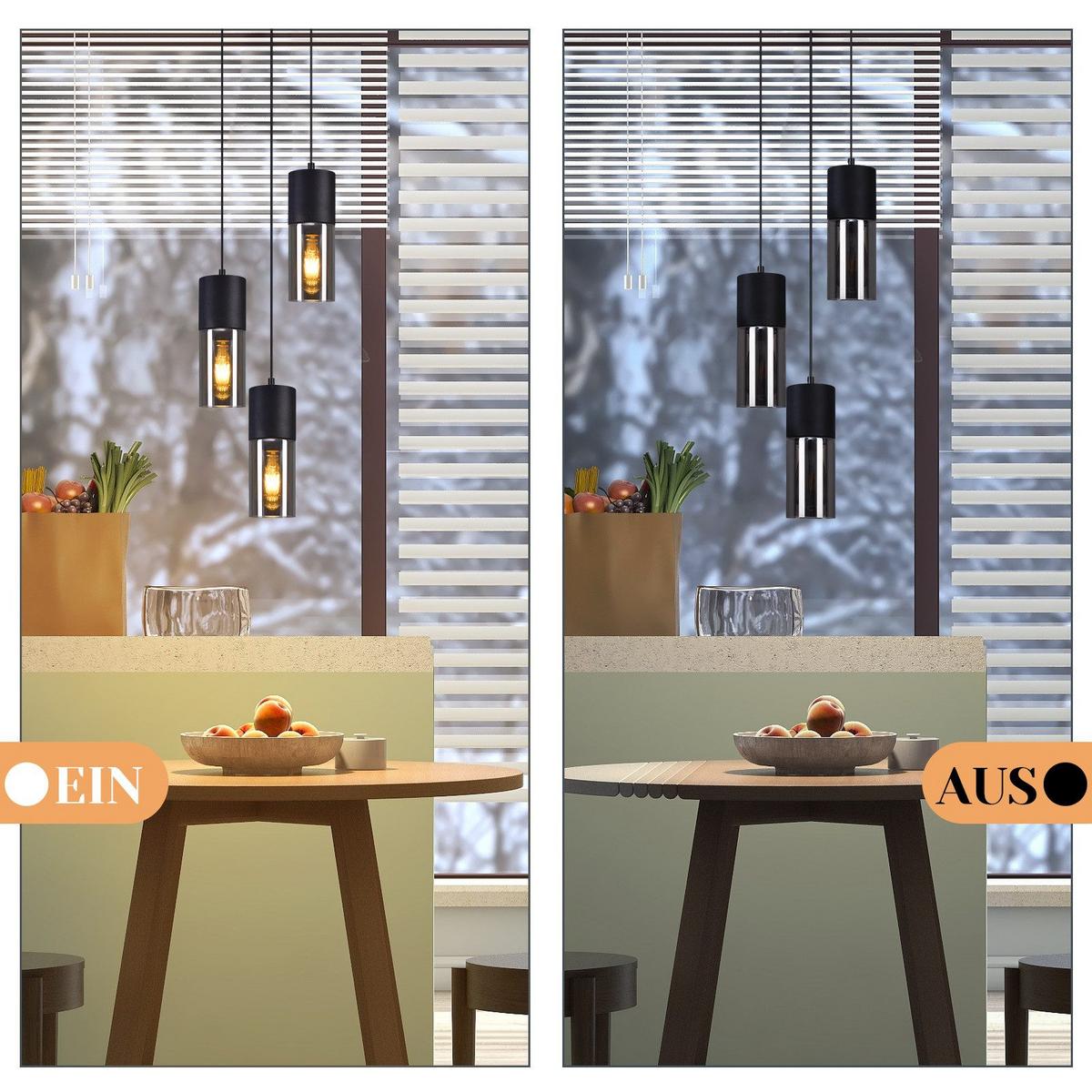 PENDELLEUCHTE Elmar 3-flammig 22/22/150 cm - Schwarz, Metall (22/22/150cm) - Nettlife