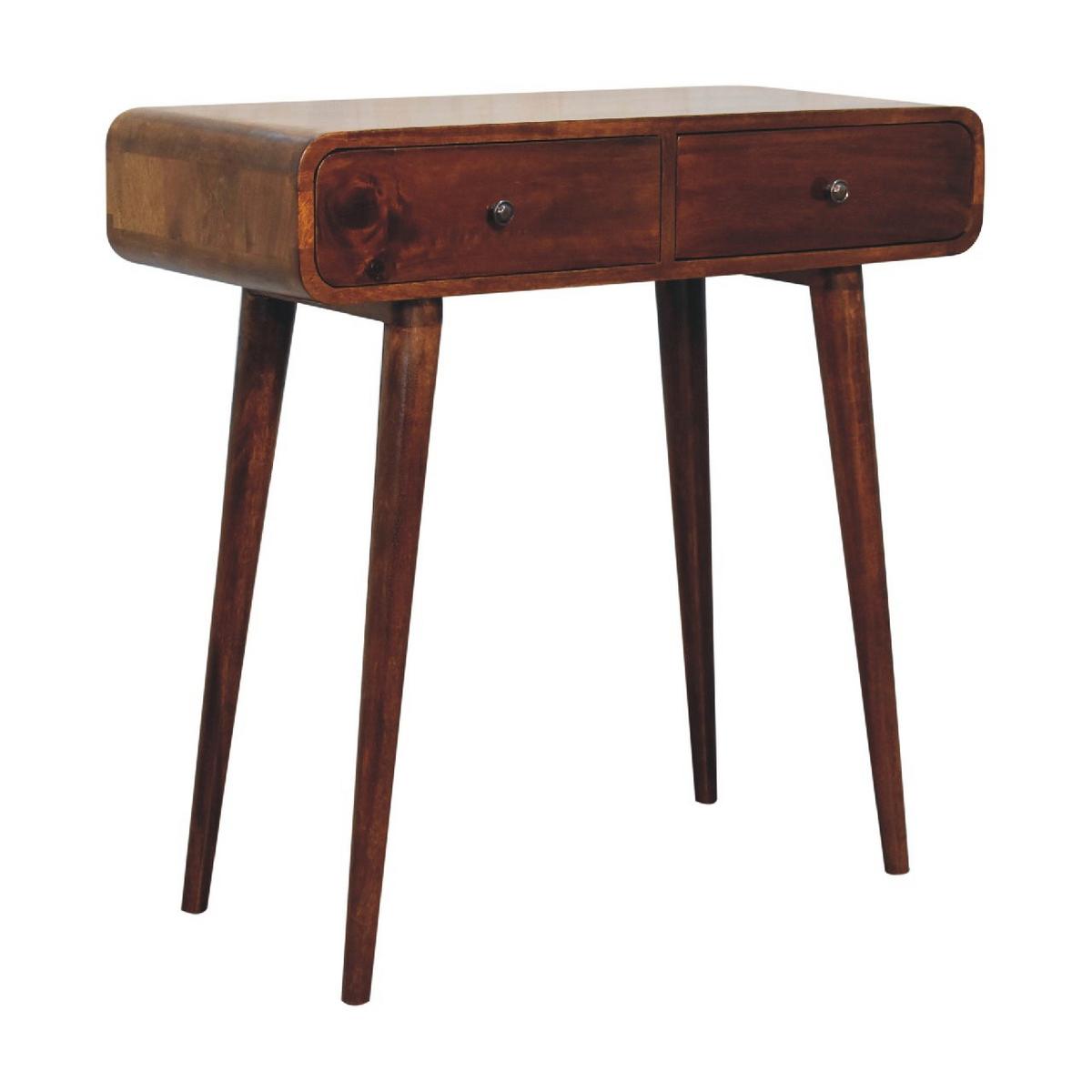 KONSELENTISCH mit 2 schubladen, Nordische Beine, Braun - Kastanienfarben/Messingfarben, Holz/Metall (35/80/78cm) - Artisan Furniture