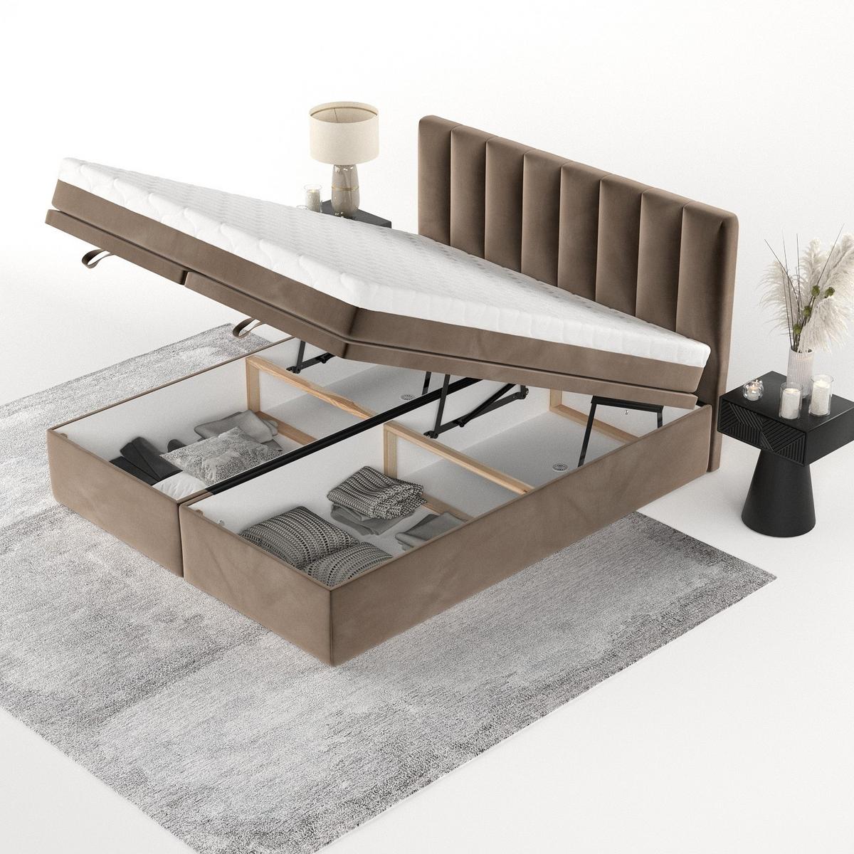 BOXBETT Lume 200/200 cm Braun im Paros Stoff - Schwarz/Braun, Holz/Holzwerkstoff (200/200cm) - AltaBeds