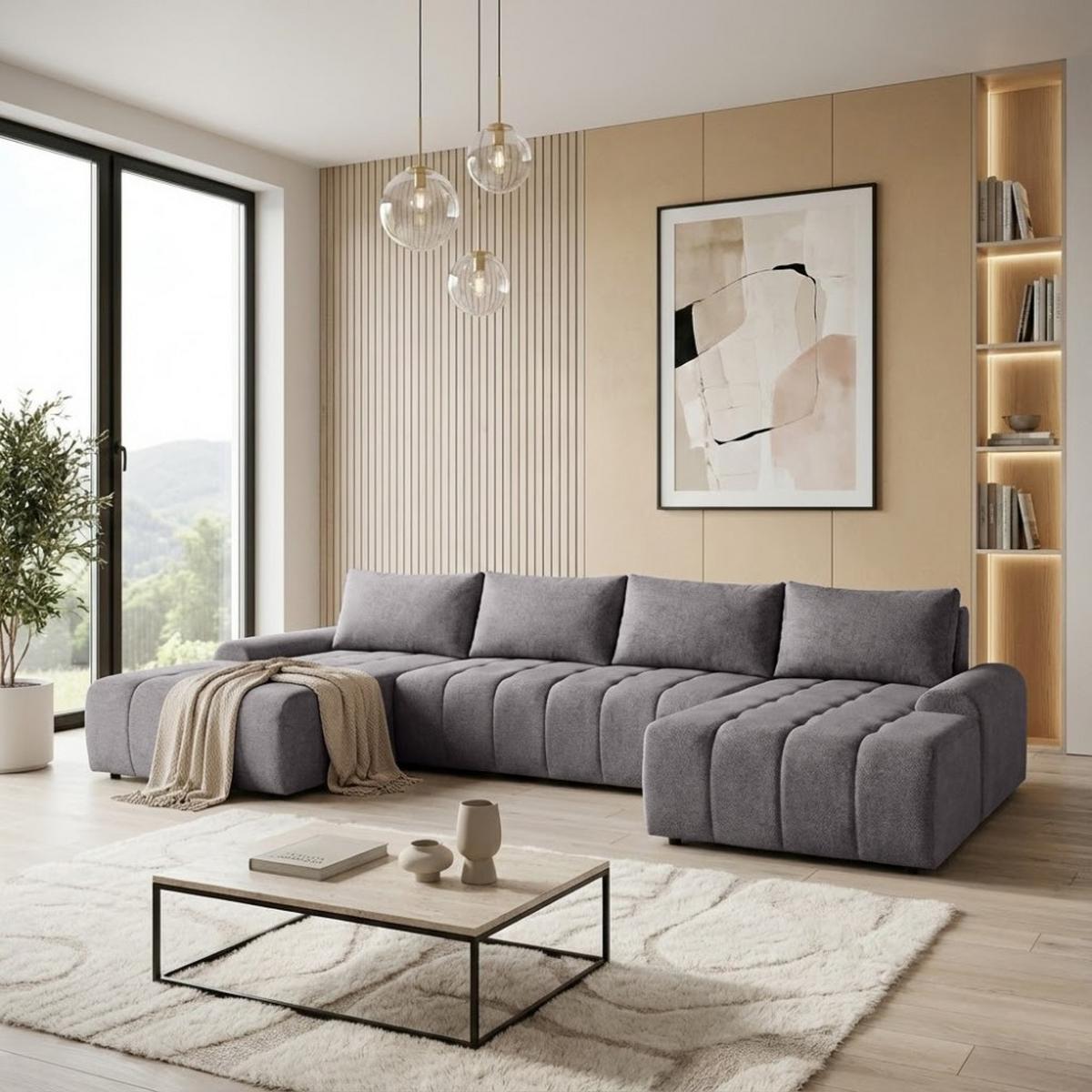 WOHNLANDSCHAFT Costa U Grau - Schwarz/Grau, Kunststoff/Textil (367/80/169cm) - Beautysofa