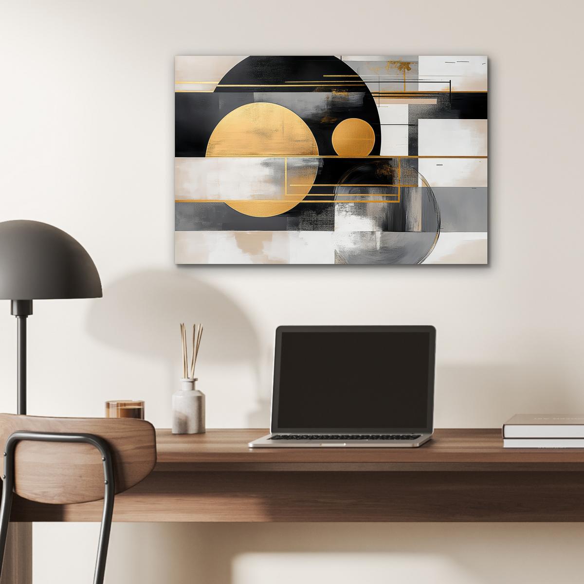 METALLBILD Abstrakt - Gold - Silber - Formen - Ästhetisch - Modern Wandbild 60x40 cm - Goldfarben, Metall (60/40cm) - MuchoWow