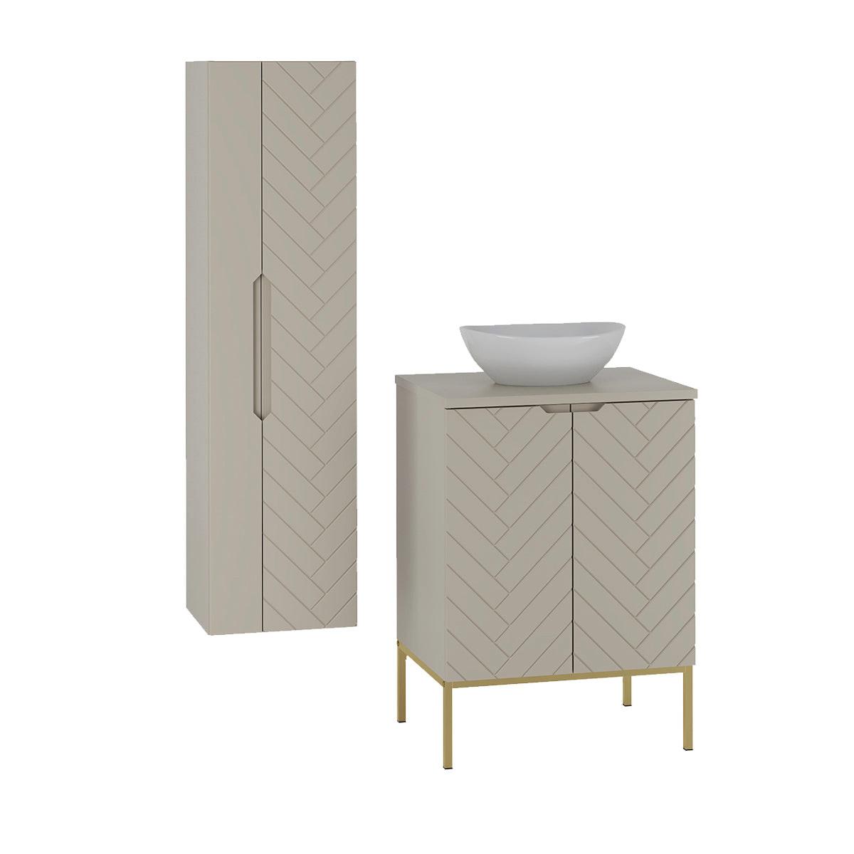 BADMÖBEL 60.6cm Daria 2er-Set Kaschmir - Beige, Holzwerkstoff (60.6/84.2/45.8cm) - Petits-meubles