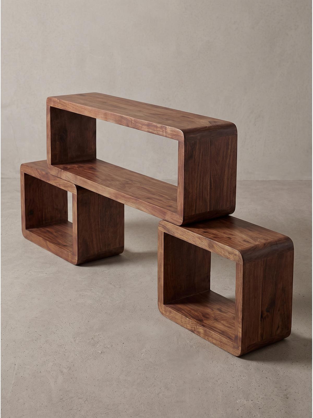 WÜRFELREGAL-SET RAVELLO, Dunkles Massivholz, 80 x 15 x 20 cm - Braun, Holz (80/20/15cm) - KADIMA DESIGN