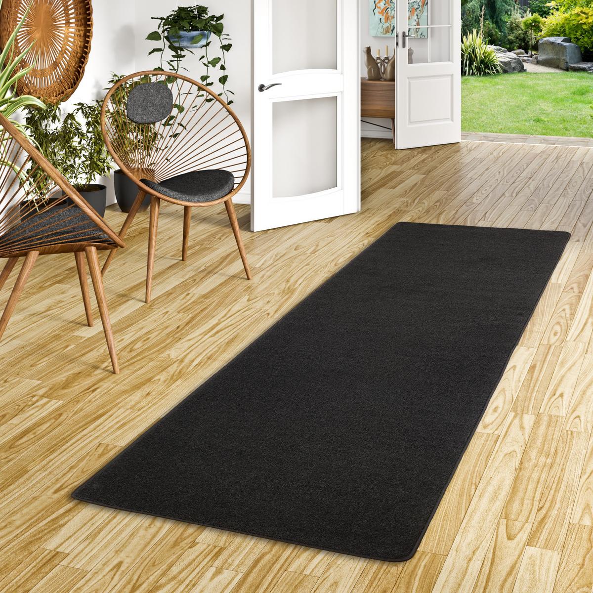 TREND VELOURS LÄUFER TEPPICH JOY - Schwarz, Textil (80/160cm) - Snapstyle
