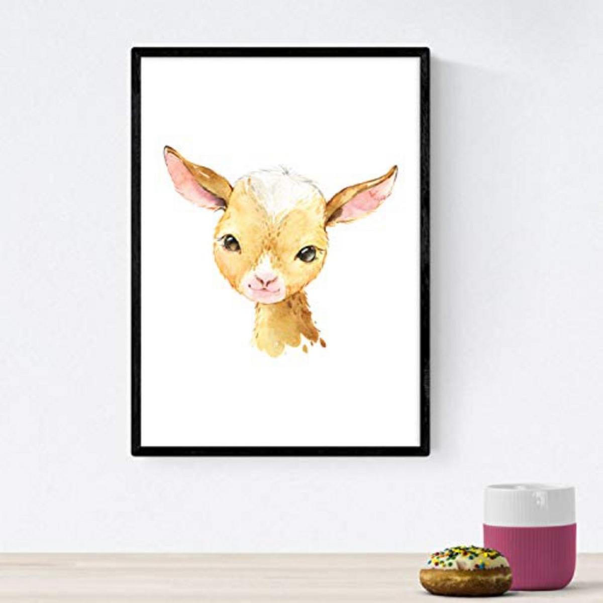 POSTER Set mit 4 Leon Leopard Kuh Hirsch A3 Schwarzer Rahmen - Schwarz, Papier (29.7/3cm) - Nacnic