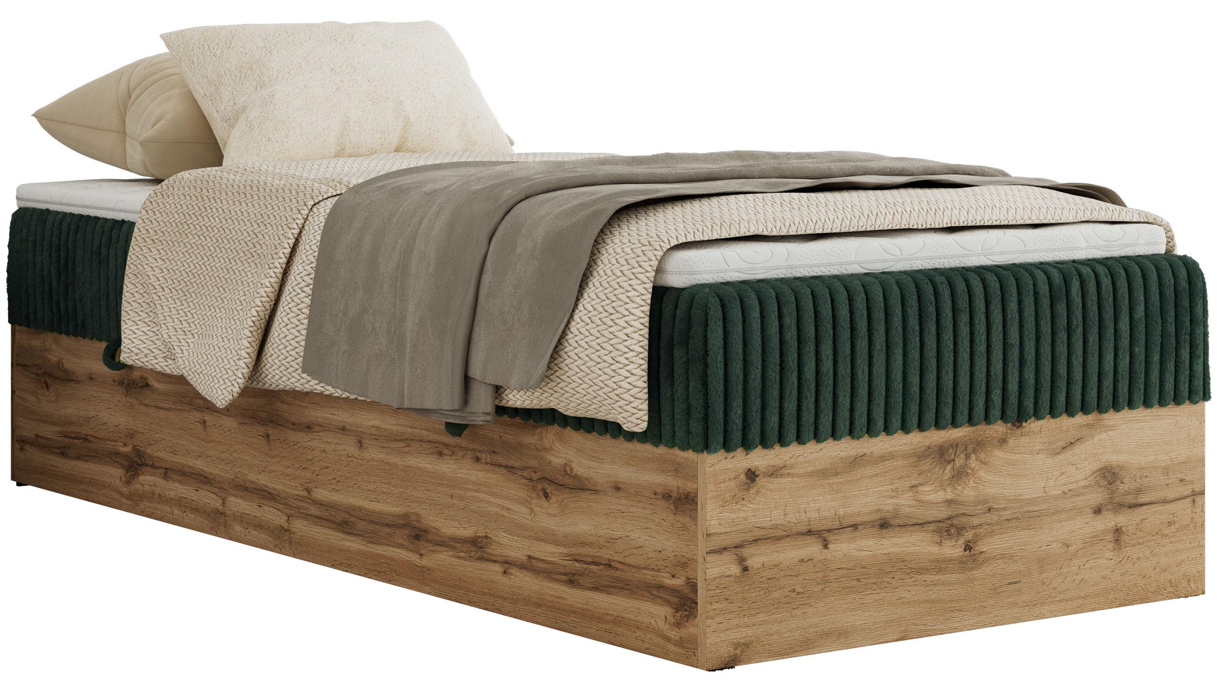 BOXBETT WOOD ZERO 90/200 - Dunkelgrün Cord - H3 - Topper Visco - Dunkelgrün, Textil (90/200cm) - MKS