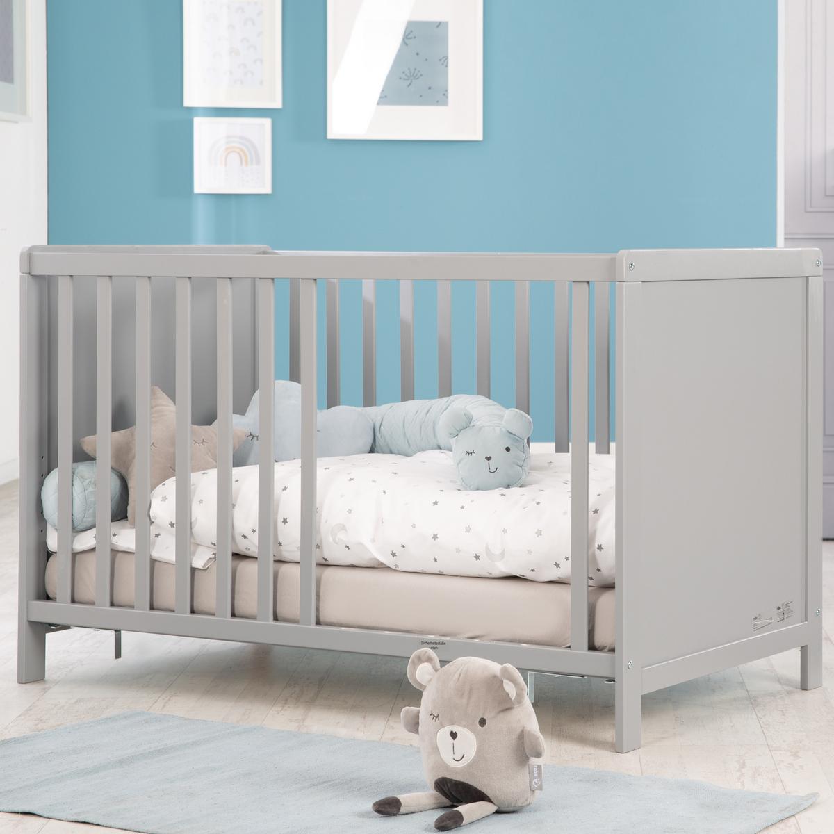 BABY- & BEISTELLBETT mit Matratze 'safe asleep®' - Taupe, Holzwerkstoff (60/120cm) - Roba
