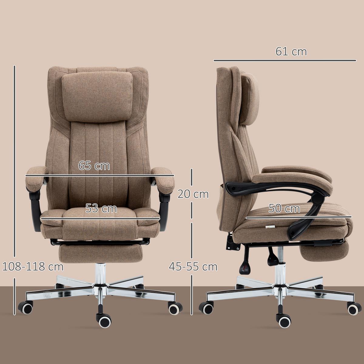 BÜROSTUHL mit Massagefunktion, Ergonomischer Schreibtischstuhl mit Liegefunktion - Braun, Kunststoff (61/118/65cm) - Vinsetto
