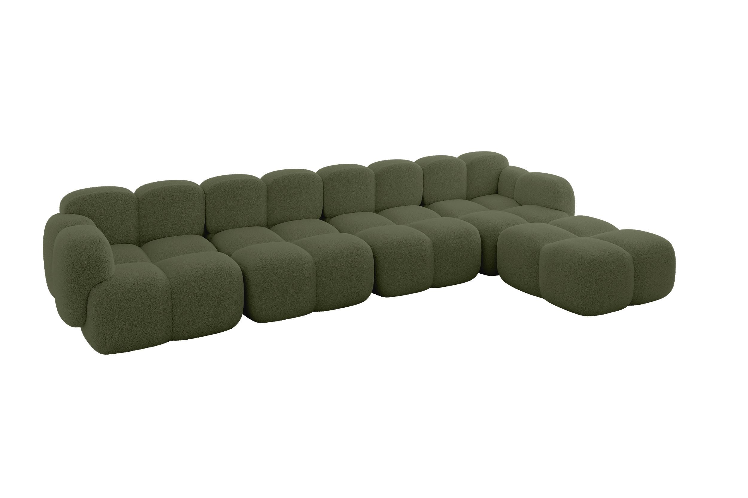 ECKSOFA modulares Sofa Rechts Miko-L3 390x205x75 Grün Bouclé - Smaragdgrün/Schwarz, Holzwerkstoff/Kunststoff (390/205cm) - ALTDECOR