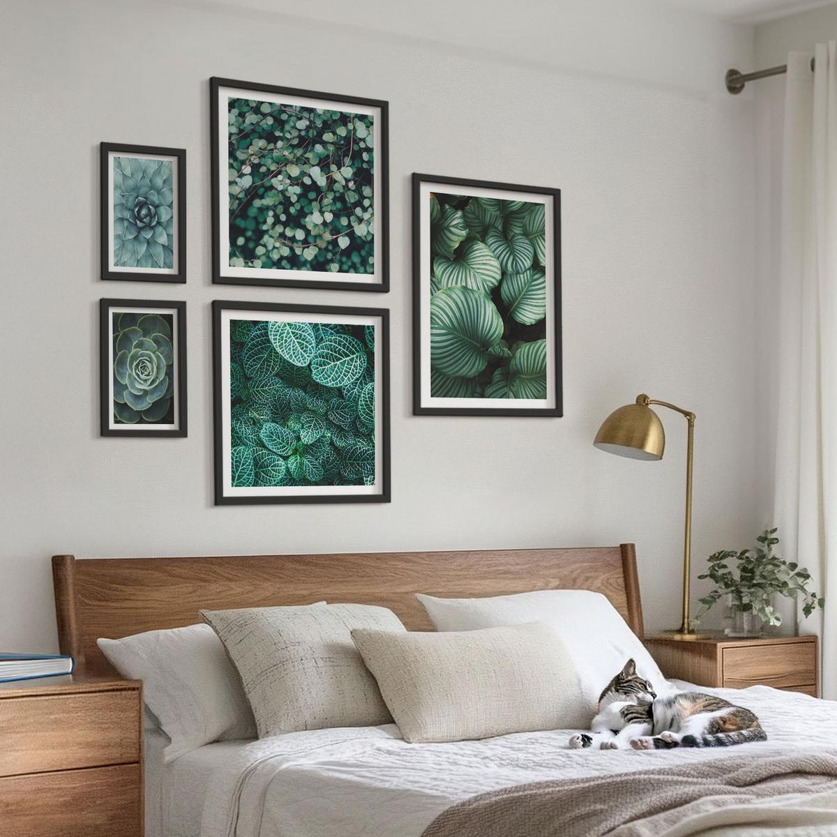 BILDER SET 5er Set - 50x50 cm & 20x30 cm & 40x60 cm Schwarzer Rahmen - Meerstrand Zitronen Berge - Schwarz, Kunststoff (40/60cm) - TULUP