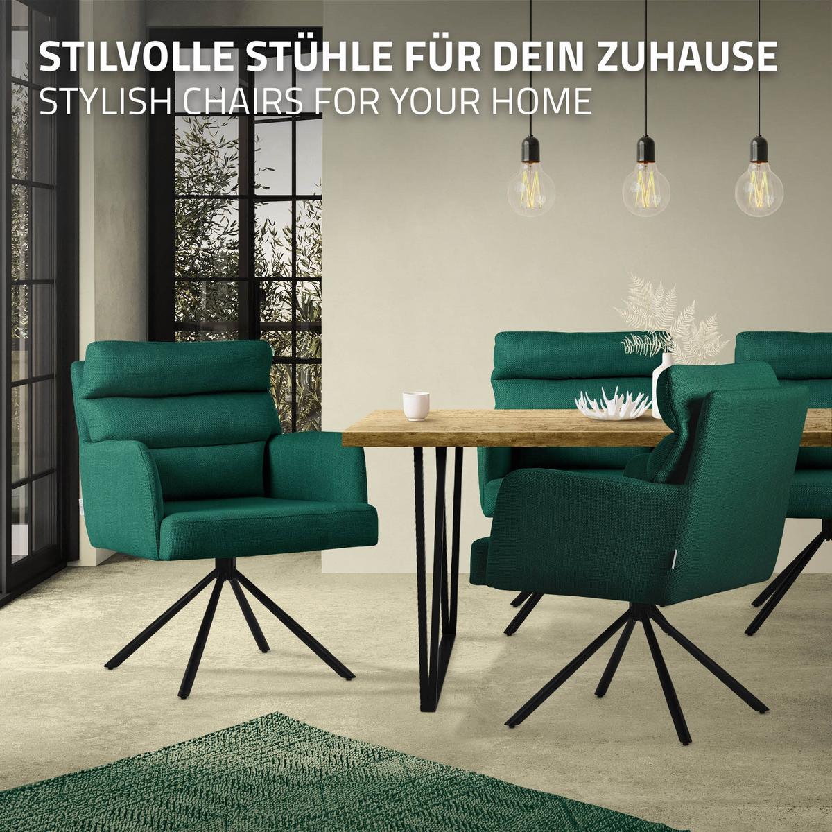 ESSZIMMERSTUHL 4er Set drehbar Dunkelgrün Stoffbezug - Dunkelgrün/Schwarz, Textil/Metall (64.5/93/64cm) - ML-DESIGN