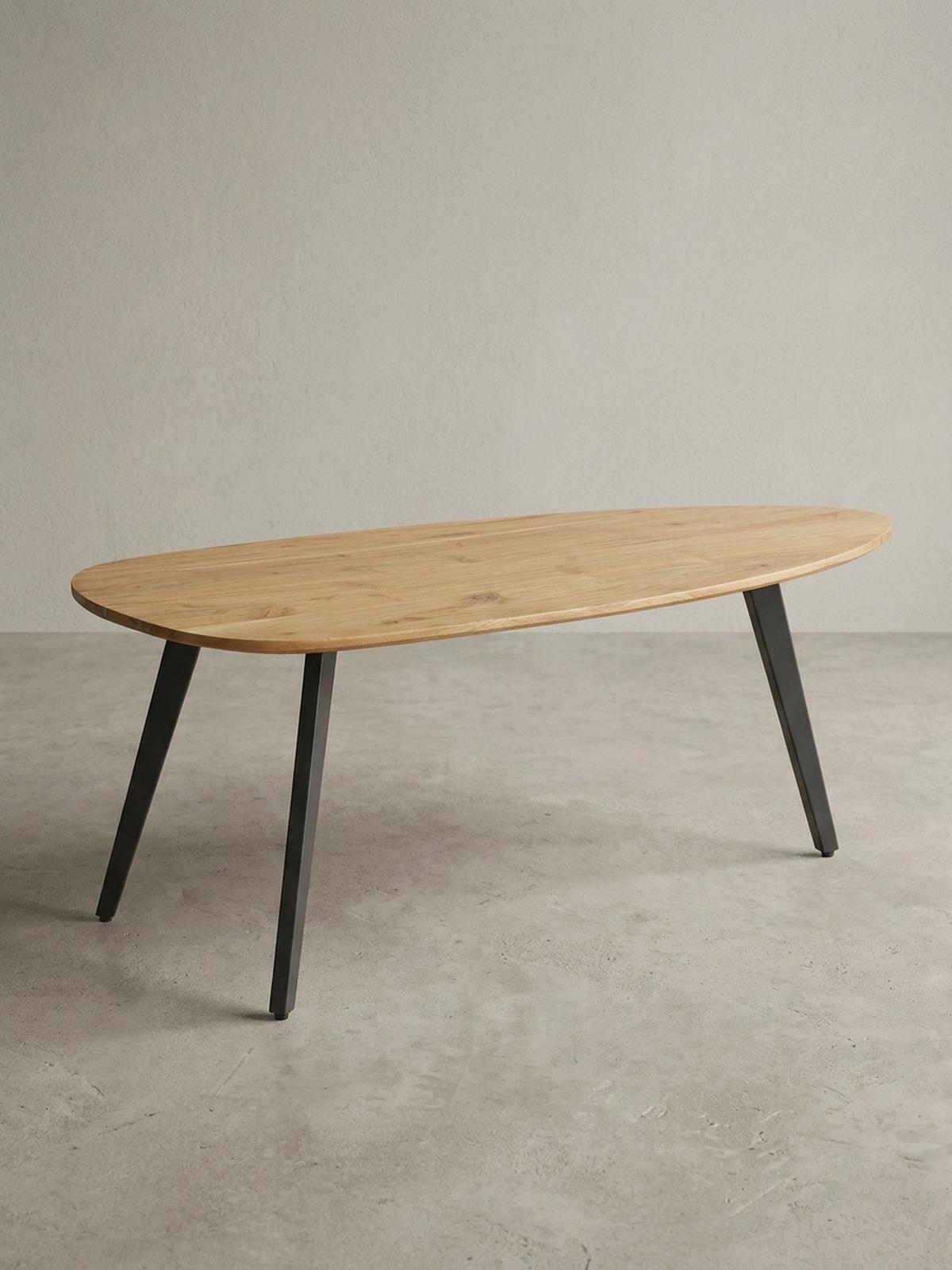COUCHTISCH in Nierenform aus Akazie Massivholz mit stabilen Metallbeinen - Beige/Anthrazit, Holz/Metall (60/110/45cm) - KADIMA DESIGN
