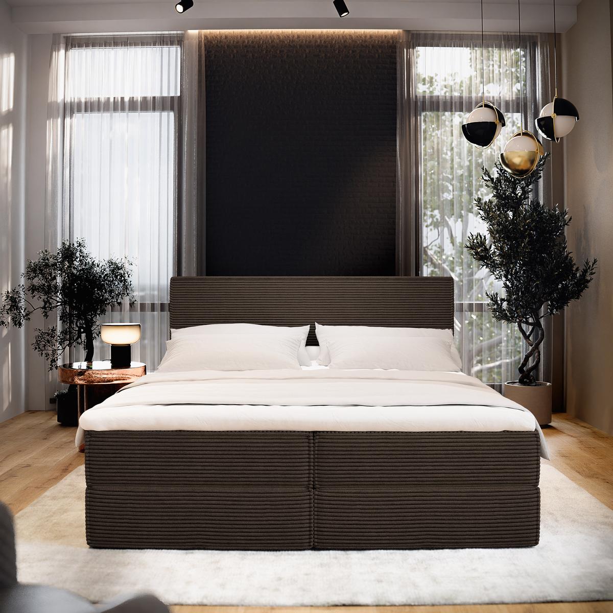 BOXBETT PELLIO 180x200 cm mit Matratze und Topper - Braun - Braun, Holz (180/200cm) - MASSENO