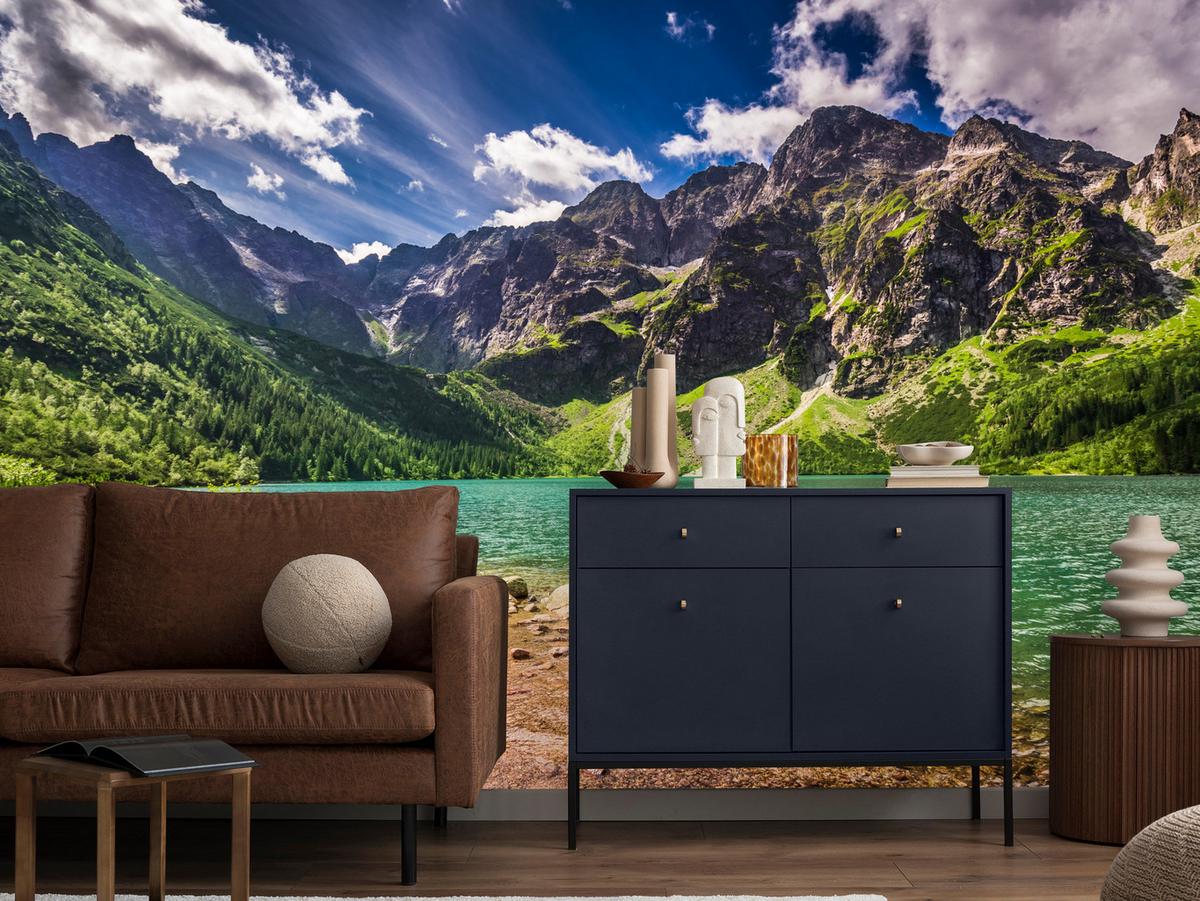 FOTOTAPETE Morskie Oko See Berge Landschaft 3D 450x315 - Türkis/Braun, Papier (450/315cm) - Muralo
