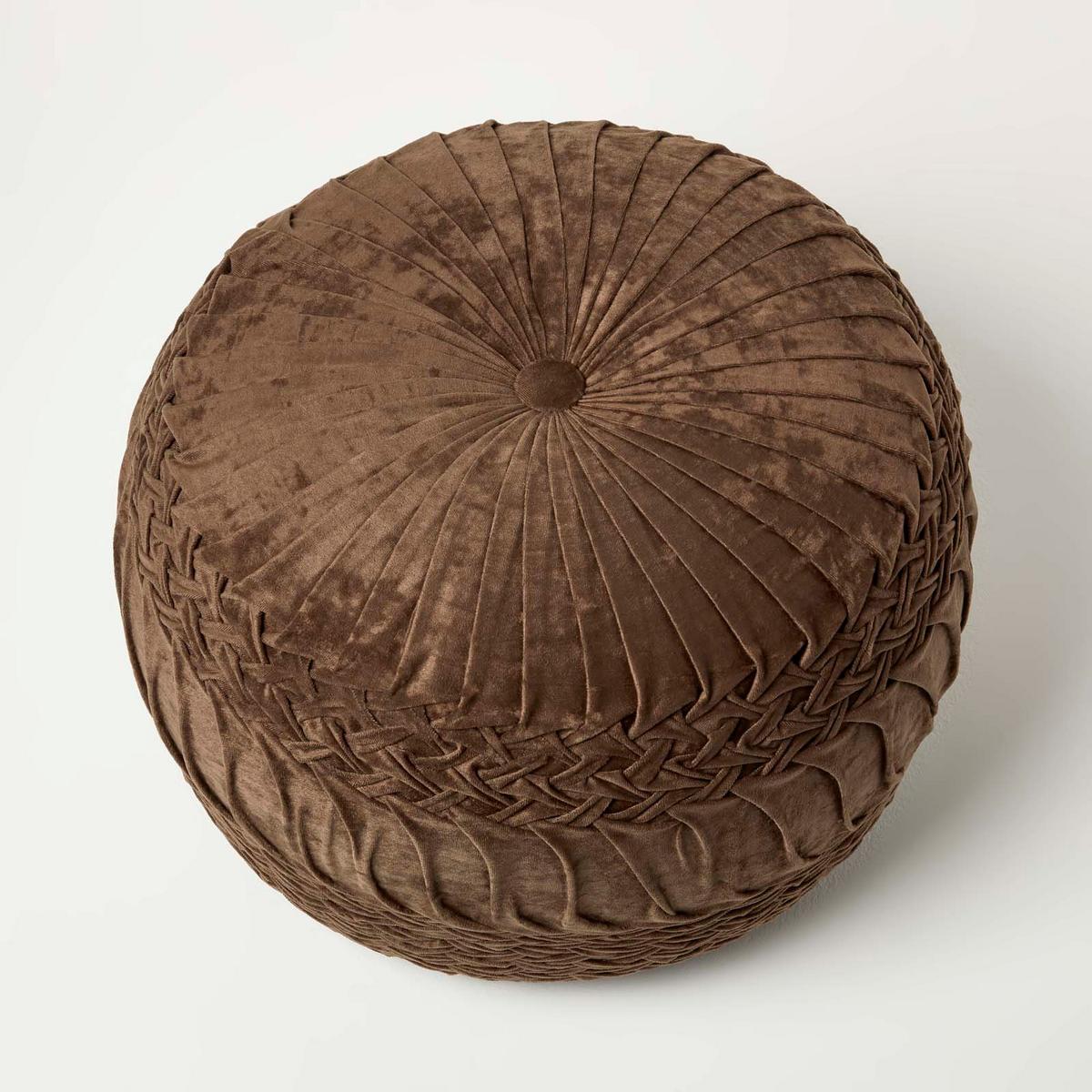 SAMT-POUF Sofia braun, plissiert in Flechtoptik, 50/50/35 cm - Braun, Textil (50/35/50cm) - Homescapes
