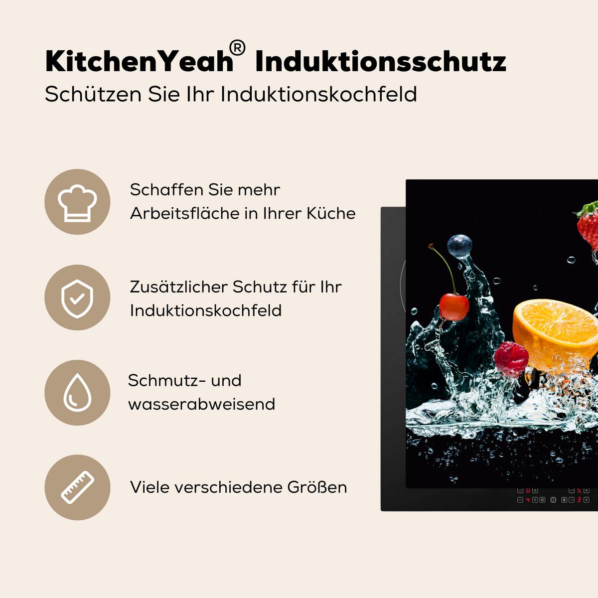 HERDABDECKPLATTE Wasser - Obst - Orange - Erdbeere - Kirsche - Schwarz Induktionsmatte 78x78 cm - Orange, Kunststoff (78/78/0.2cm) - MuchoWow