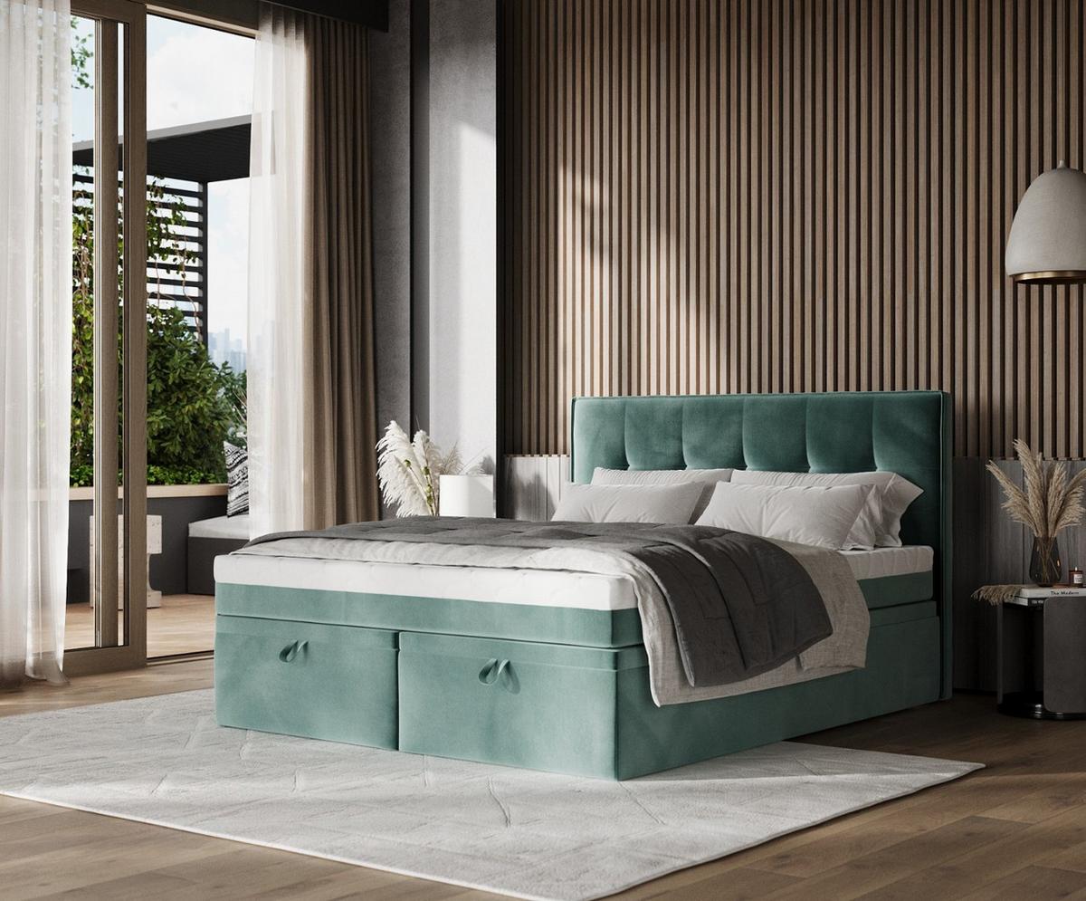BOXBETT Arivo 180/200 cm Türkis im Kronos Stoff - Türkis/Schwarz, Holz/Holzwerkstoff (180/200cm) - AltaBeds