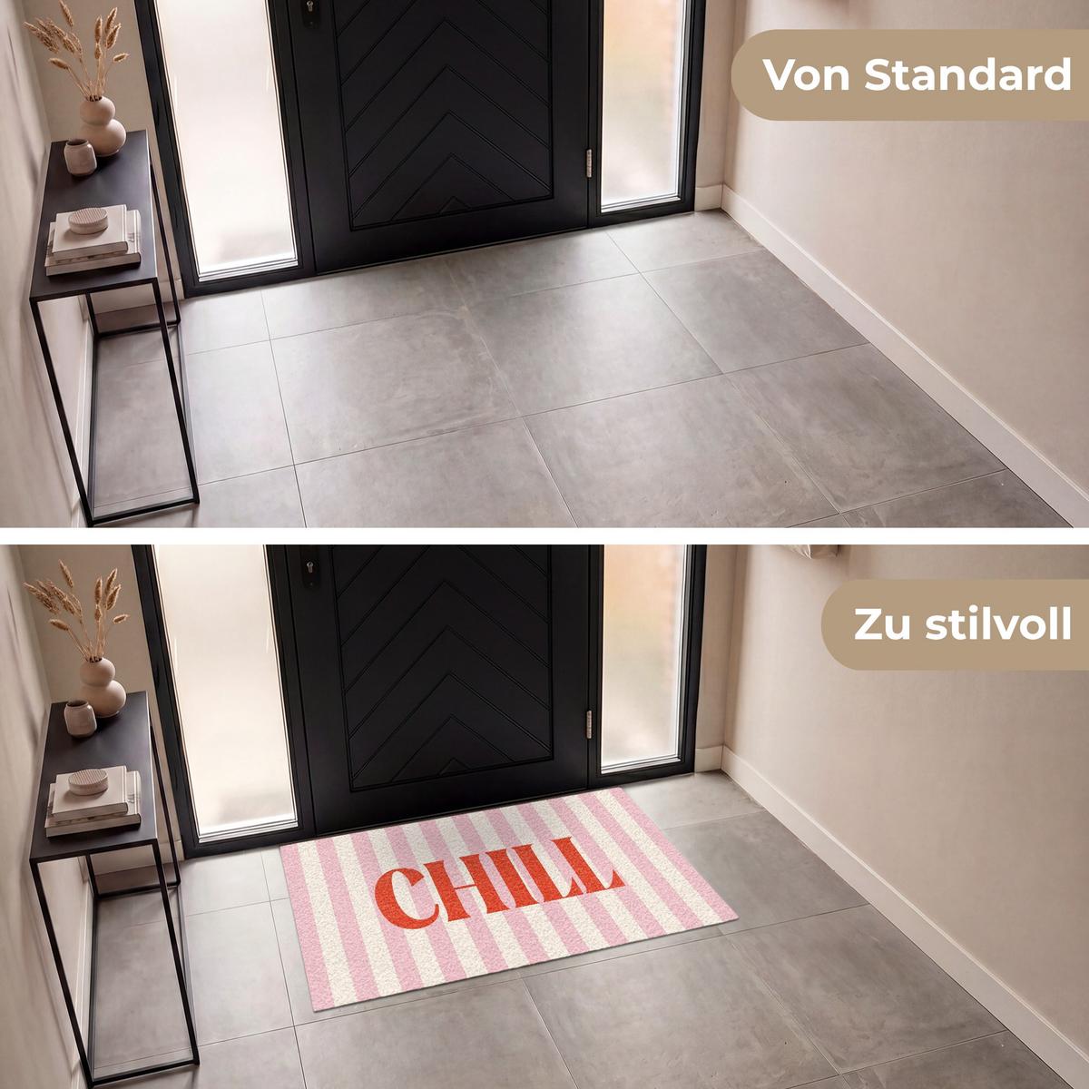 FUSSMATTE Zartrosa – Rot – Streifen – Chill 120x80 cm - Rosa, Kunststoff (120/0.4cm) - MuchoWow
