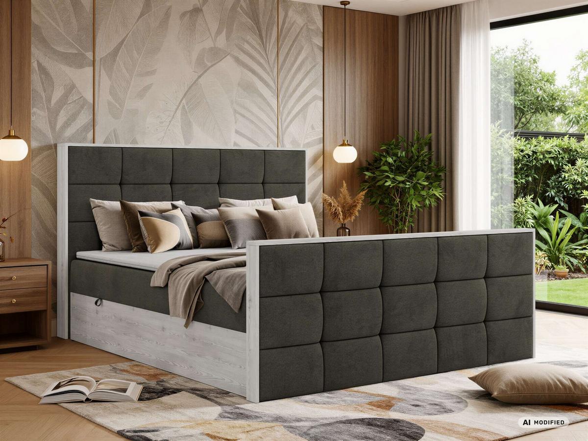 BOXBETT ALNOR DUO 200/200 - Dunkelgrau Velvet - Topper Visco - H3 - Dunkelgrau/Anthrazit, Kunststoff/Textil (200/200cm) - MKS