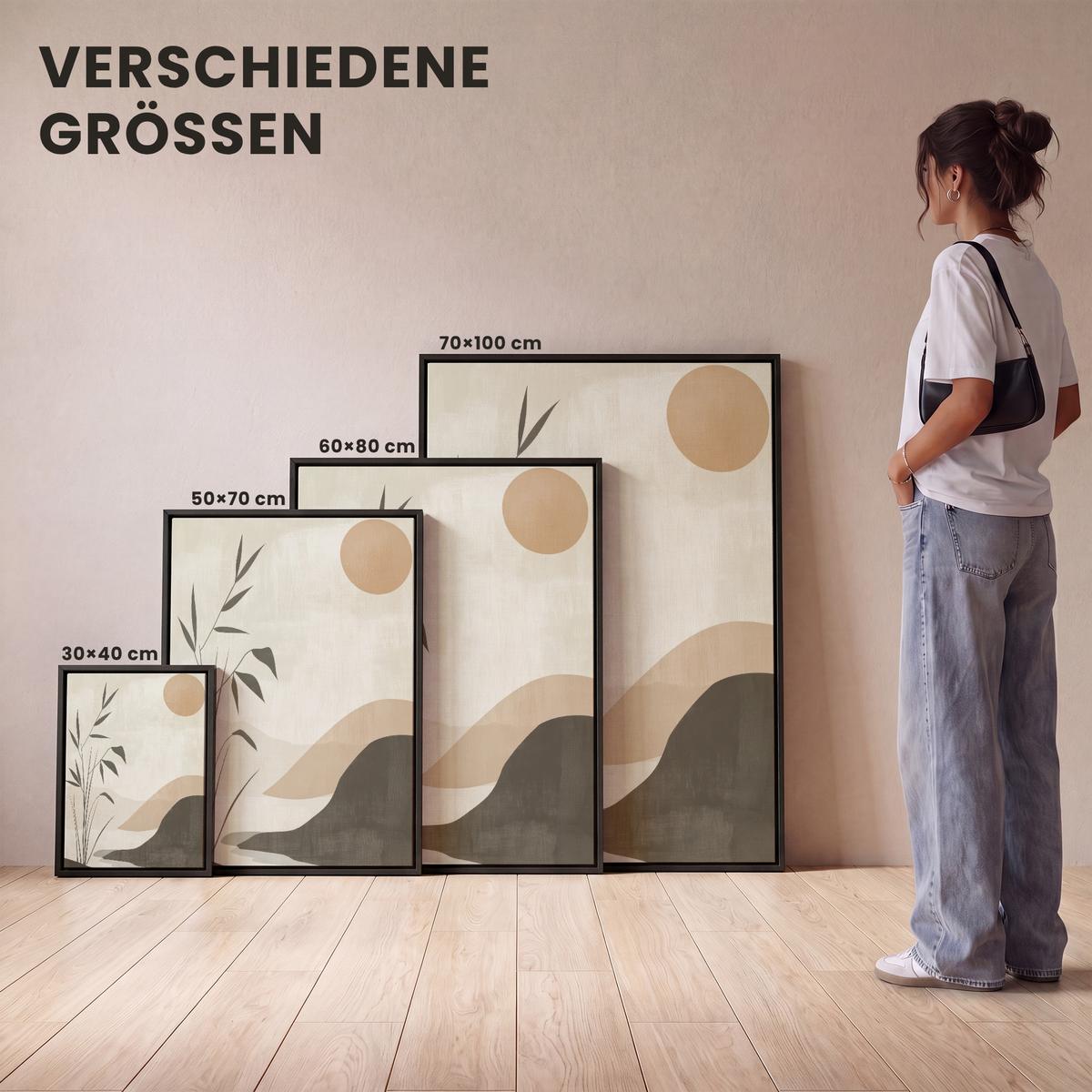 LEINWAND Bilder mit Rahmen - Japandi - Landschaft - Beige - 30x40 - Cognac, Textil (30/40cm) - MuchoWow