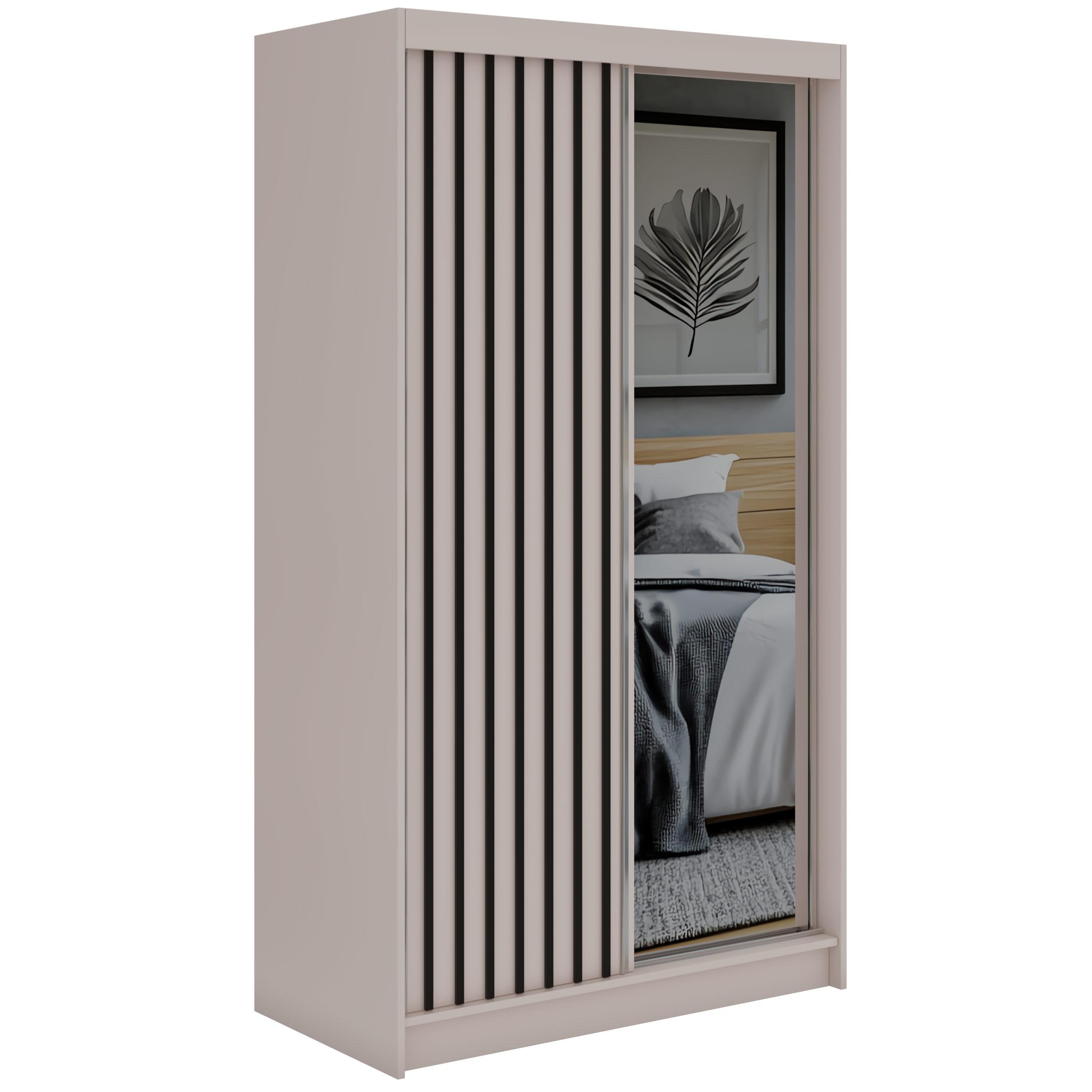SCHWEBETÜRENSCHRANK mit Spiegel und Schubladen LAOS - 120 - Kaschmir - Schwarz Lamellen - Kaschmir/Schwarz, Holzwerkstoff/Metall (120/216/61cm) - MKS