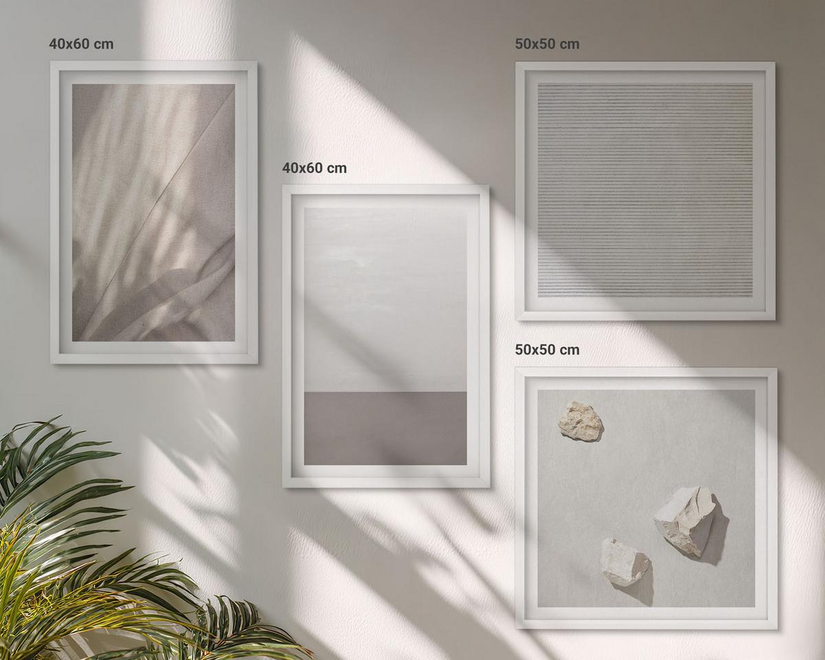 BILDER SET 4er Set - 50x50 cm & 40x60 cm Weißer Rahmen - Zarte Boho-Texturen der Natur - Weiß, Kunststoff (50/50cm) - TULUP