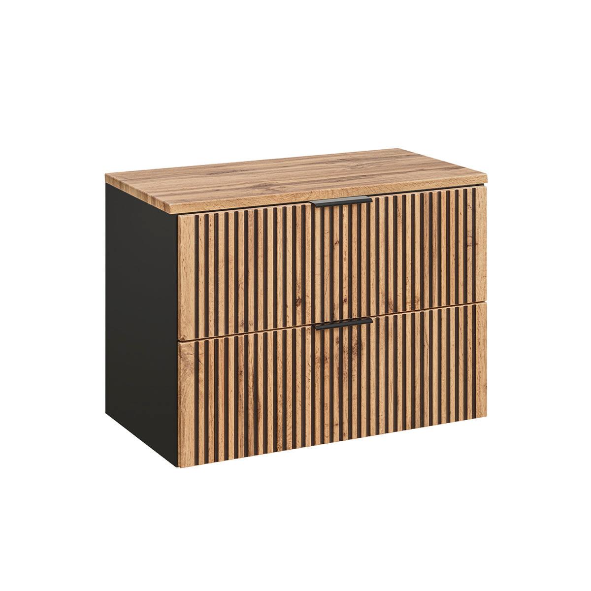 WASCHTISCHUNTERSCHRANK 80.6cm Gaia Holz in Eichenoptik und Schwarz - Schwarz, Holzwerkstoff (80.6/59/46cm) - Petits-meubles