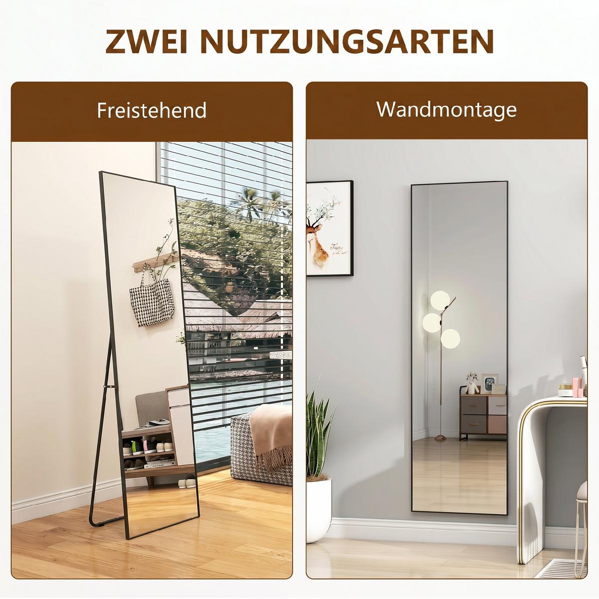 GANZKÖRPERSPIEGEL Aluminiumlegierung Glas Schwarz - Schwarz, Metall (2/161.5/50cm) - HOMCOM