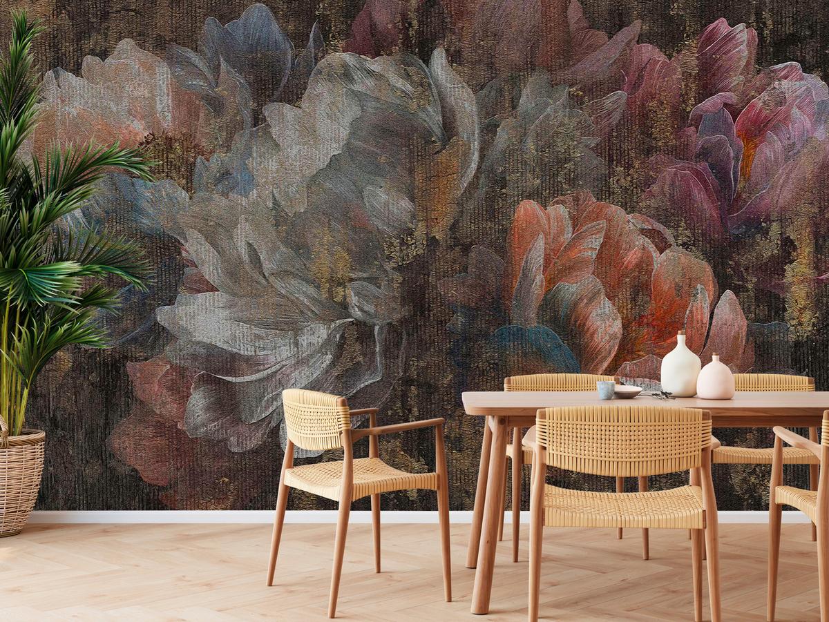 FOTOTAPETE für Esszimmer Gemalte Blumen Abstrakte Pfingstrosen Vintage 200x140 - Multicolor, Papier (200/140cm) - Muralo