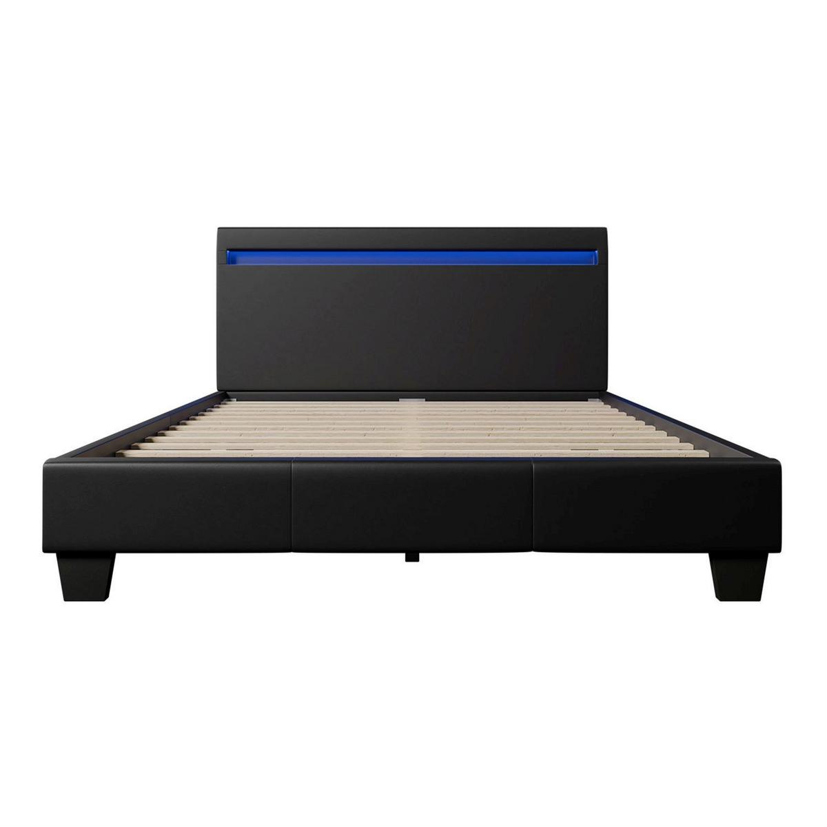 POLSTERBETT Paris mit Matratze und LED schwarz 120x200cm - Schwarz, Textil (120/200cm) - Juskys