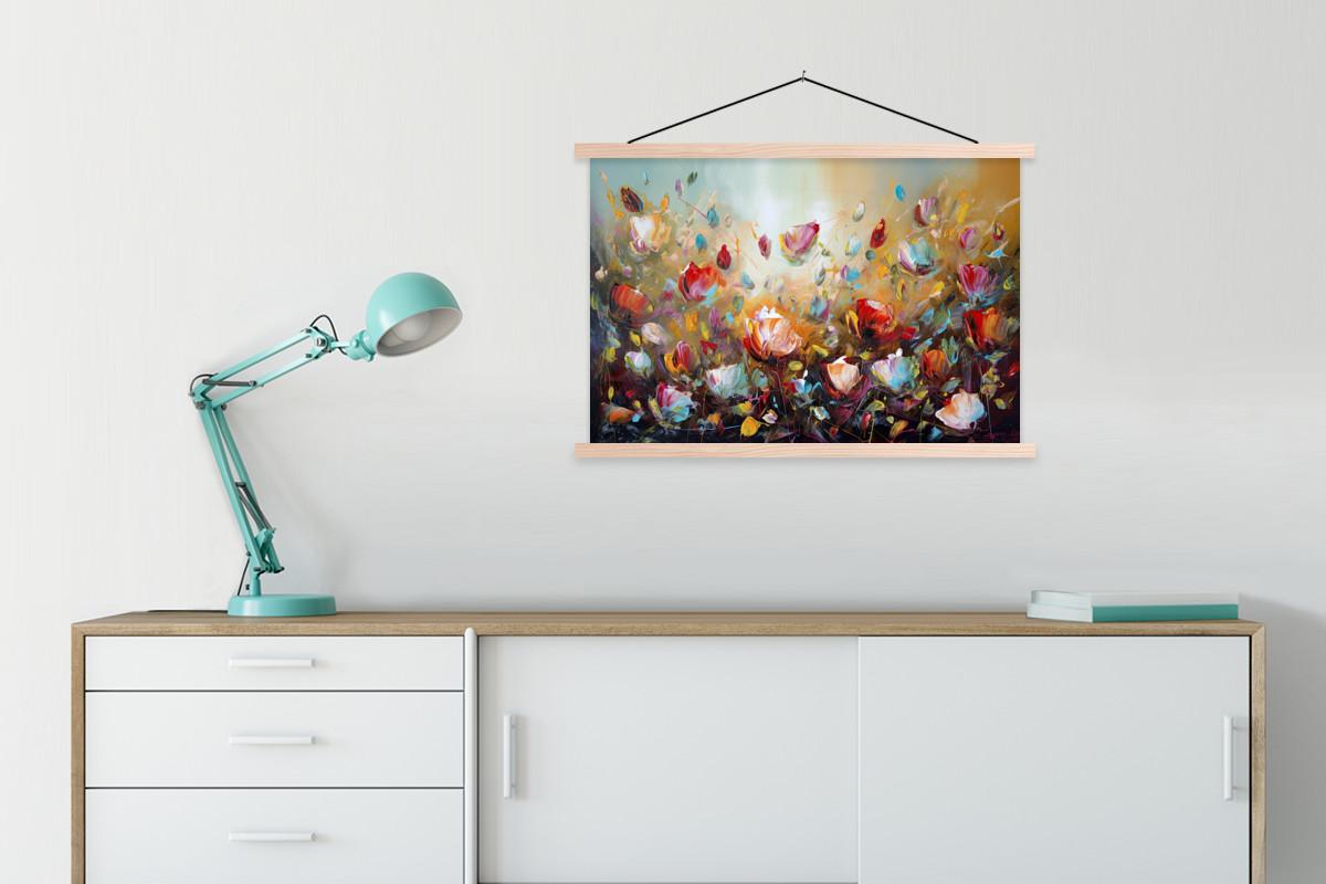 POSTER MIT MAGNETLEISTEN Blumen - Kunst - Natur - Ölgemälde Wanddeko 90x60 cm - Multicolor, Textil (90/60/0.15cm) - MuchoWow