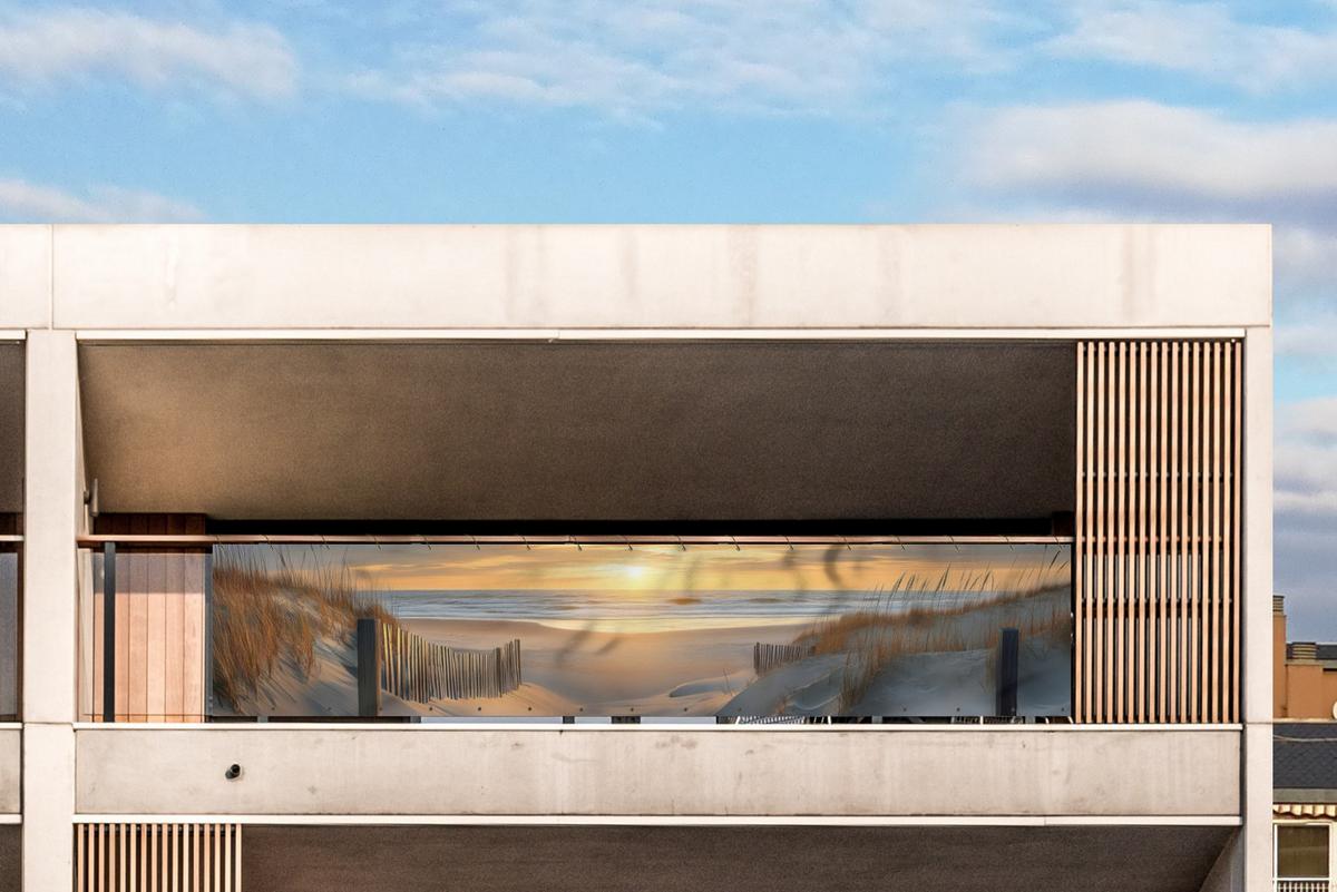 BALKON-SICHTSCHUTZ Strand - Dünen - Sonnenuntergang Deko XXL 500x110 cm - Sandfarben, Kunststoff (500/110cm) - MuchoWow