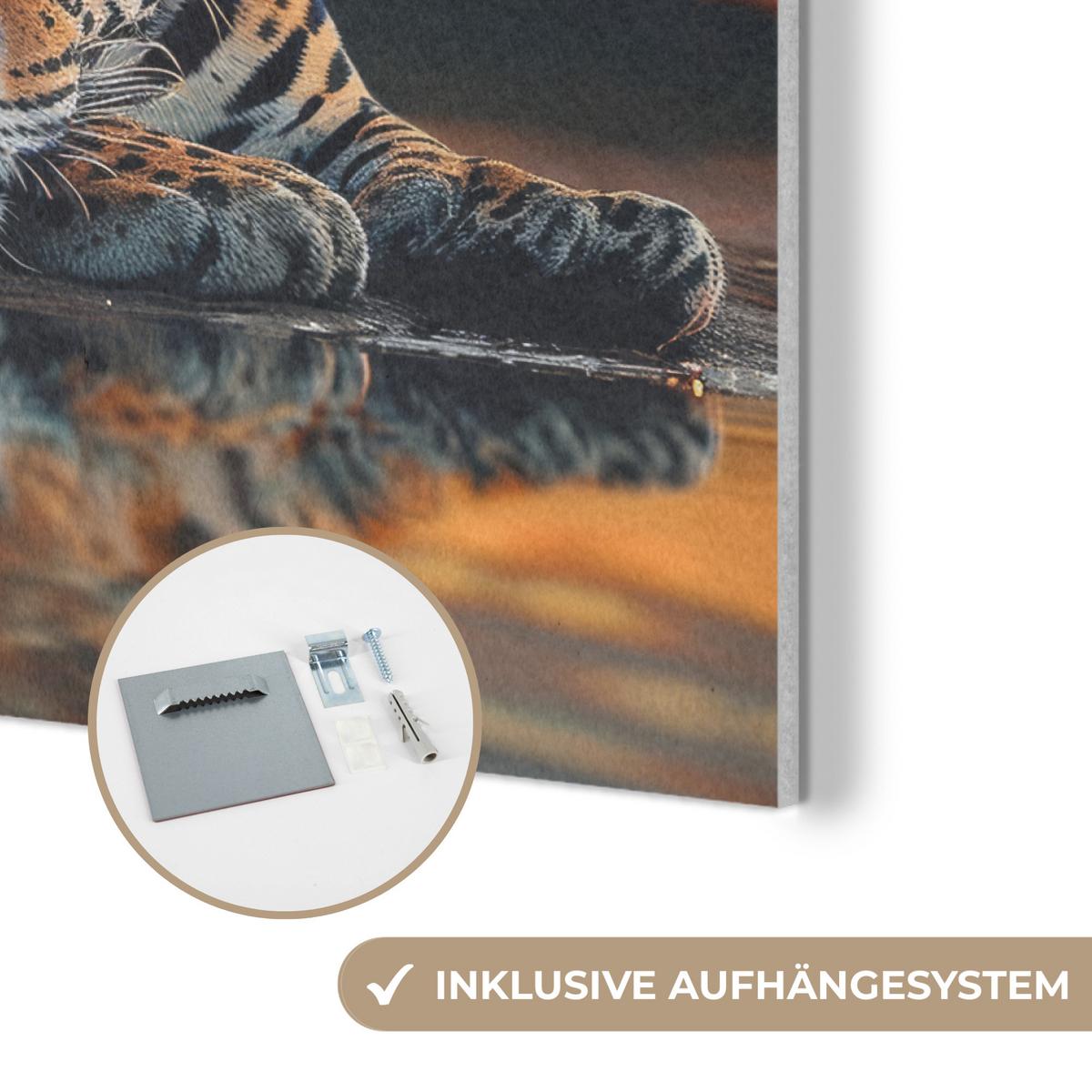 AKUSTIKBILD Natur - Leopard - Tier - Sonnenuntergang - Modern Wanddeko 70x50 cm - Orange, Kunststoff (70/50/0.9cm) - MuchoWow