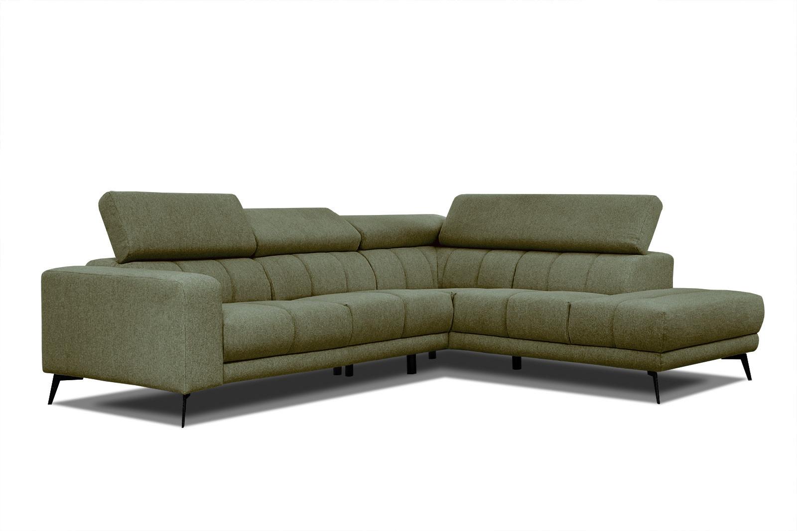 ECKSOFA MORELLO 5-Sitzer, olivgrün - Schwarz/Olivgrün, Holzwerkstoff/Textil (287/228cm) - Wozimo