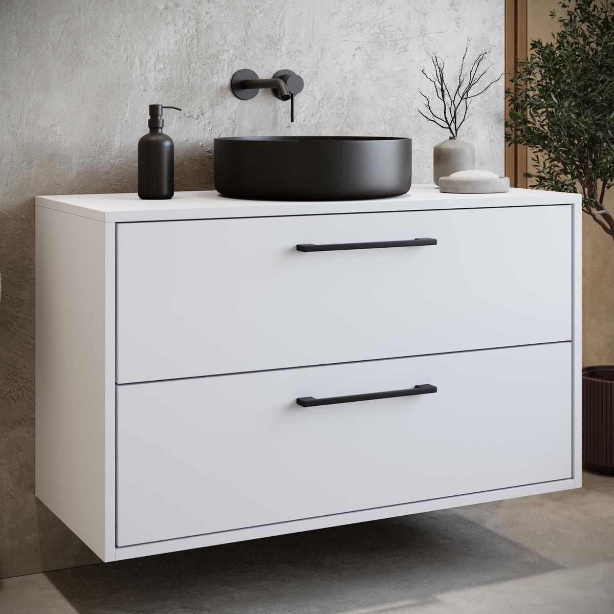 WASCHBECKENUNTERSCHRANK Florence 2 Schubladen Weiß Matt - 80 x 46 x 46 cm - Weiß, Holz (80/46/46cm) - Badplaats