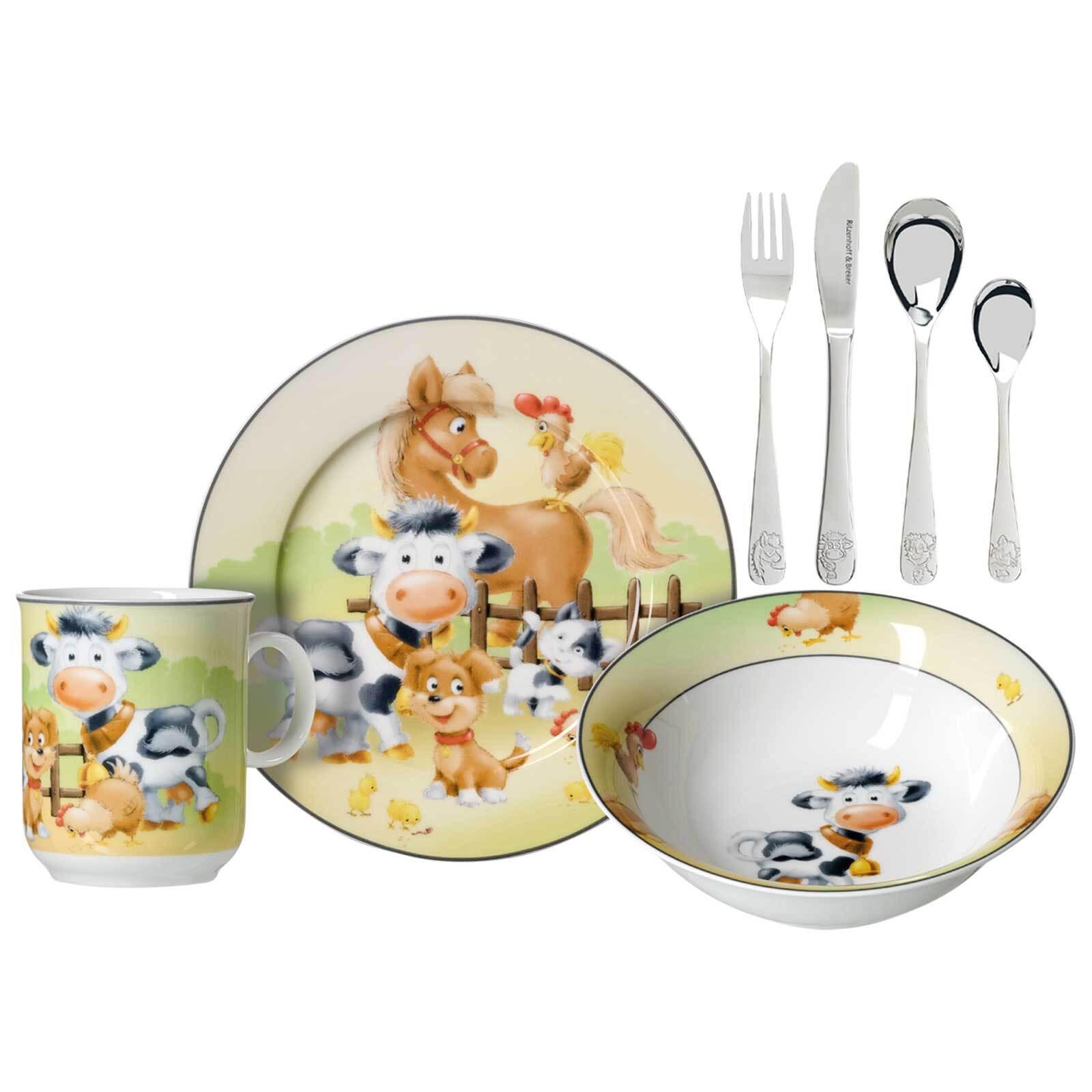 KINDERGESCHIRR MIT BESTECK Hoftiere bunt - Multicolor, Keramik (2/2/2cm) - Ritzenhoff Breker