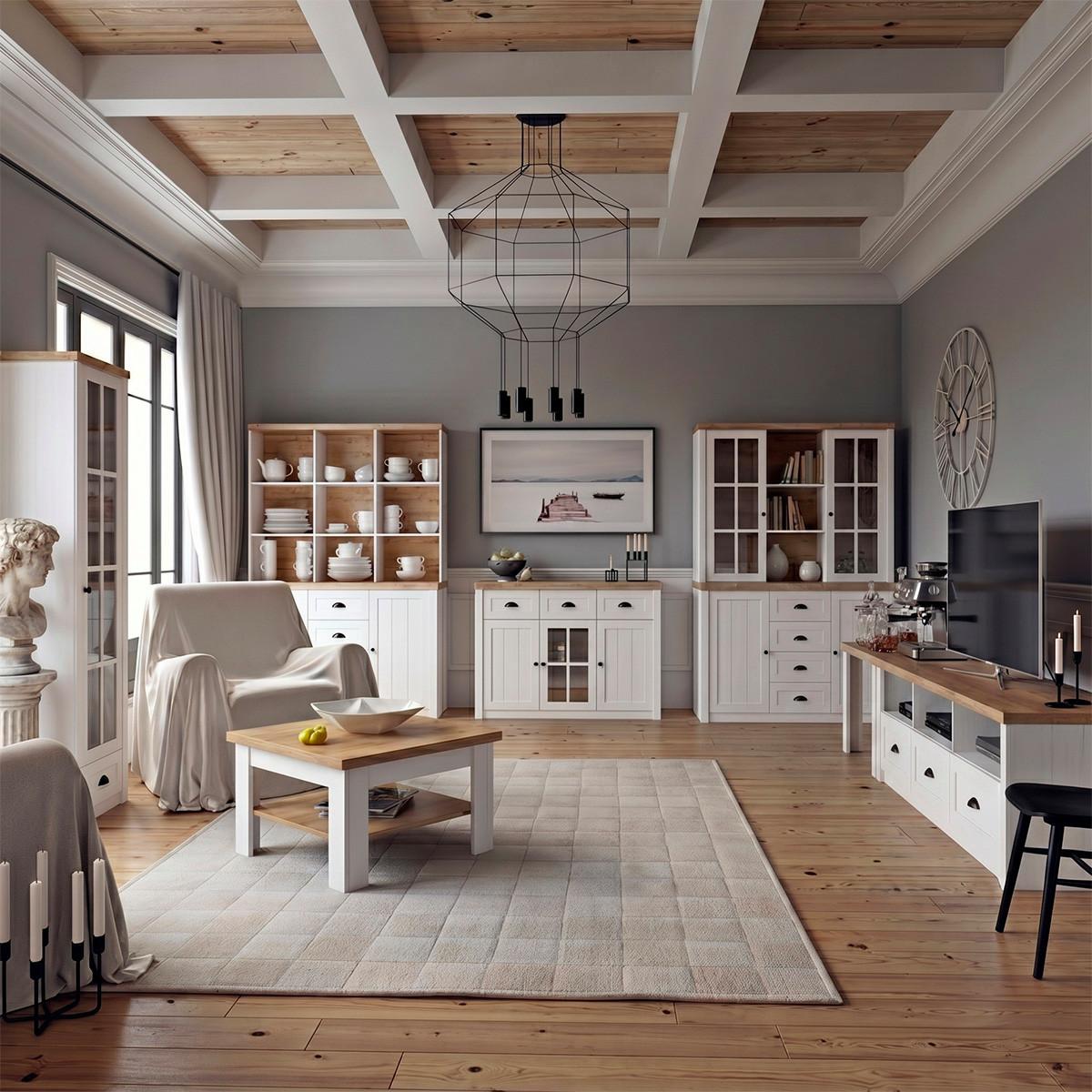 TV-MÖBEL Léandre Weiß und Holz - Weiß, Holzwerkstoff (158/48.6/43cm) - Petits-meubles