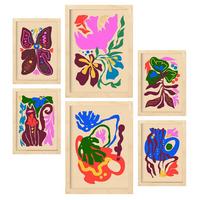 POSTER Set Mit 6 Malerisch 4 In Blume Zusammenfassung Ästhetische Dekorative Gemälde Für Ihr Wohnzimmer Zuhause A3 & A4 Rahmen Aus Hellem Holz - Beige, Papier (29/3cm) - Nacnic