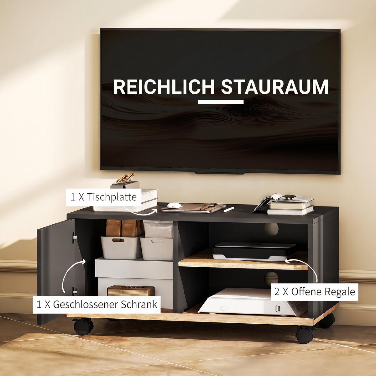 TV-BOARD Spanplatte Schwarz Eiche - Schwarz, Holzwerkstoff (45/39/80cm) - HOMCOM